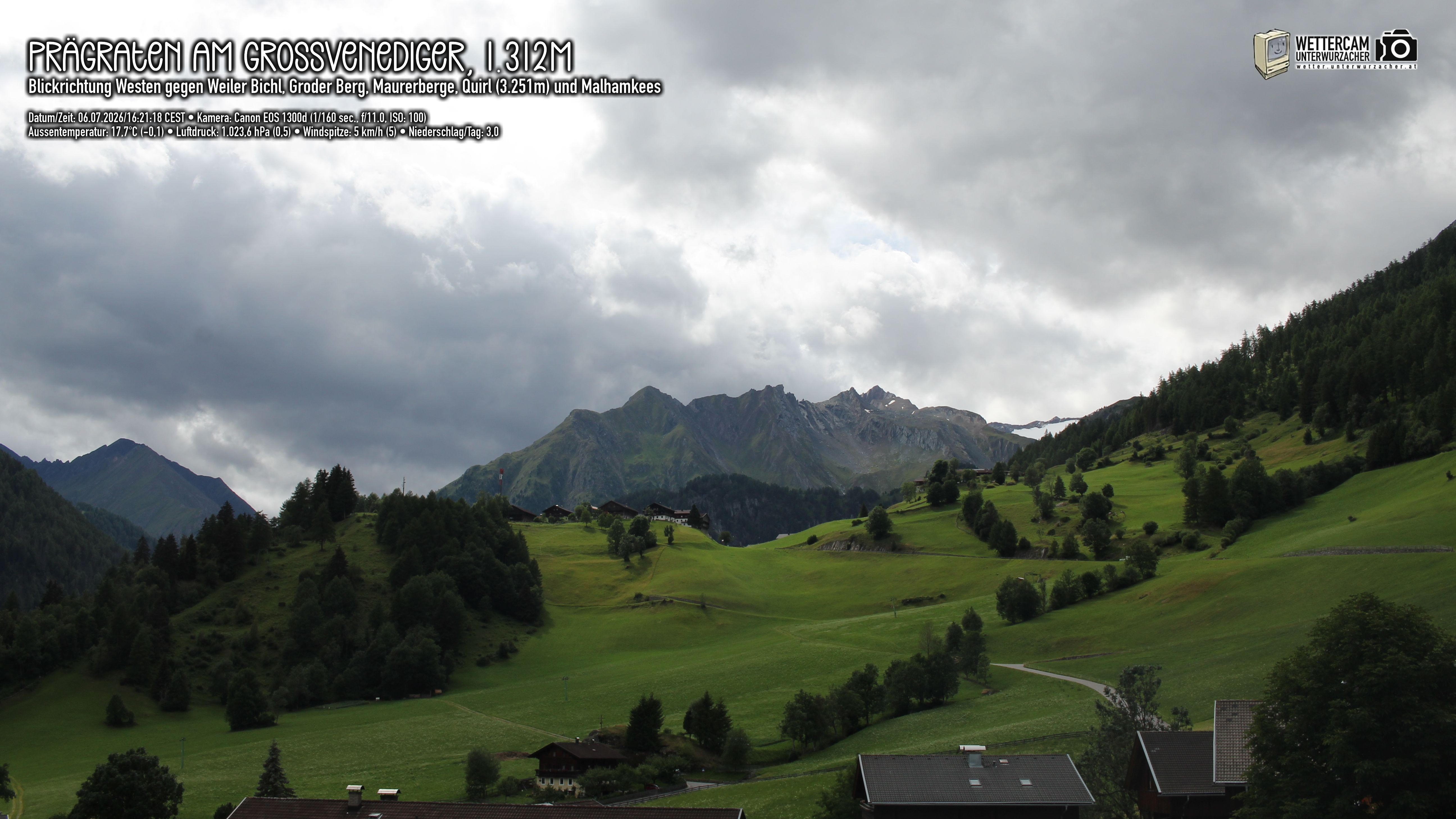 Archiv Foto Webcam Prägraten am Großvenediger - Dorf Bichl und Maurer Berge