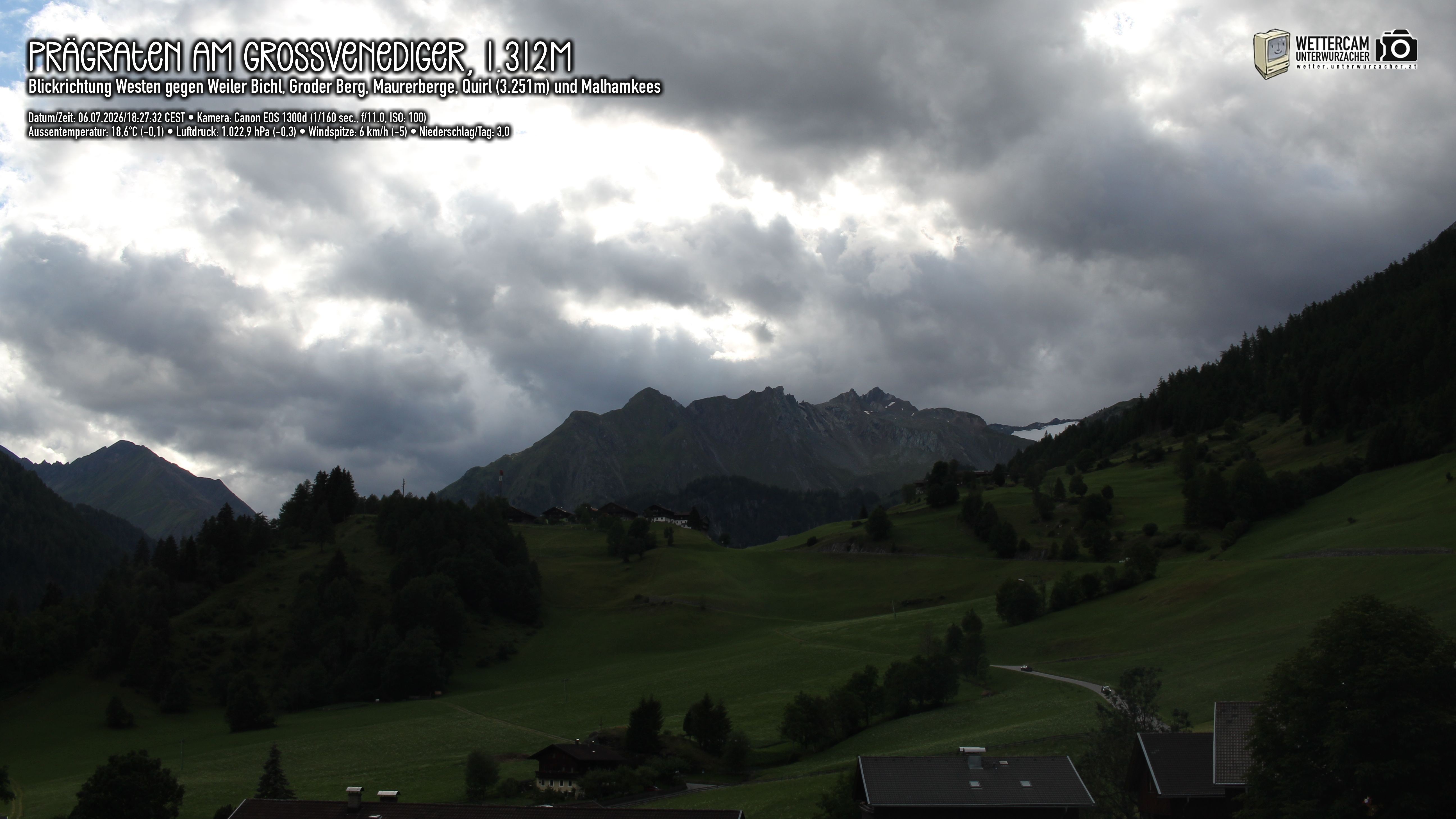 Archiv Foto Webcam Prägraten am Großvenediger - Dorf Bichl und Maurer Berge
