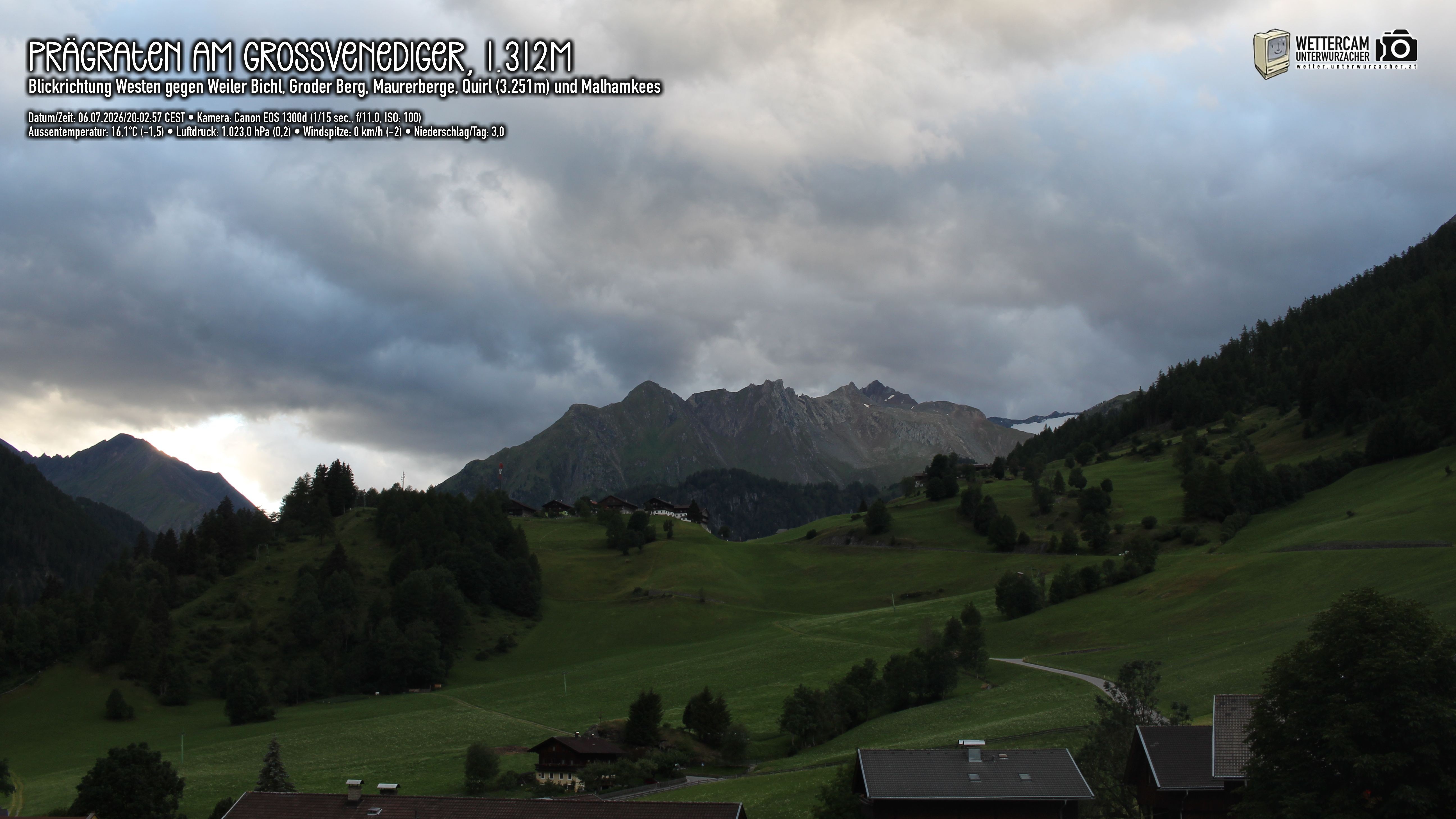 Archiv Foto Webcam Prägraten am Großvenediger - Dorf Bichl und Maurer Berge