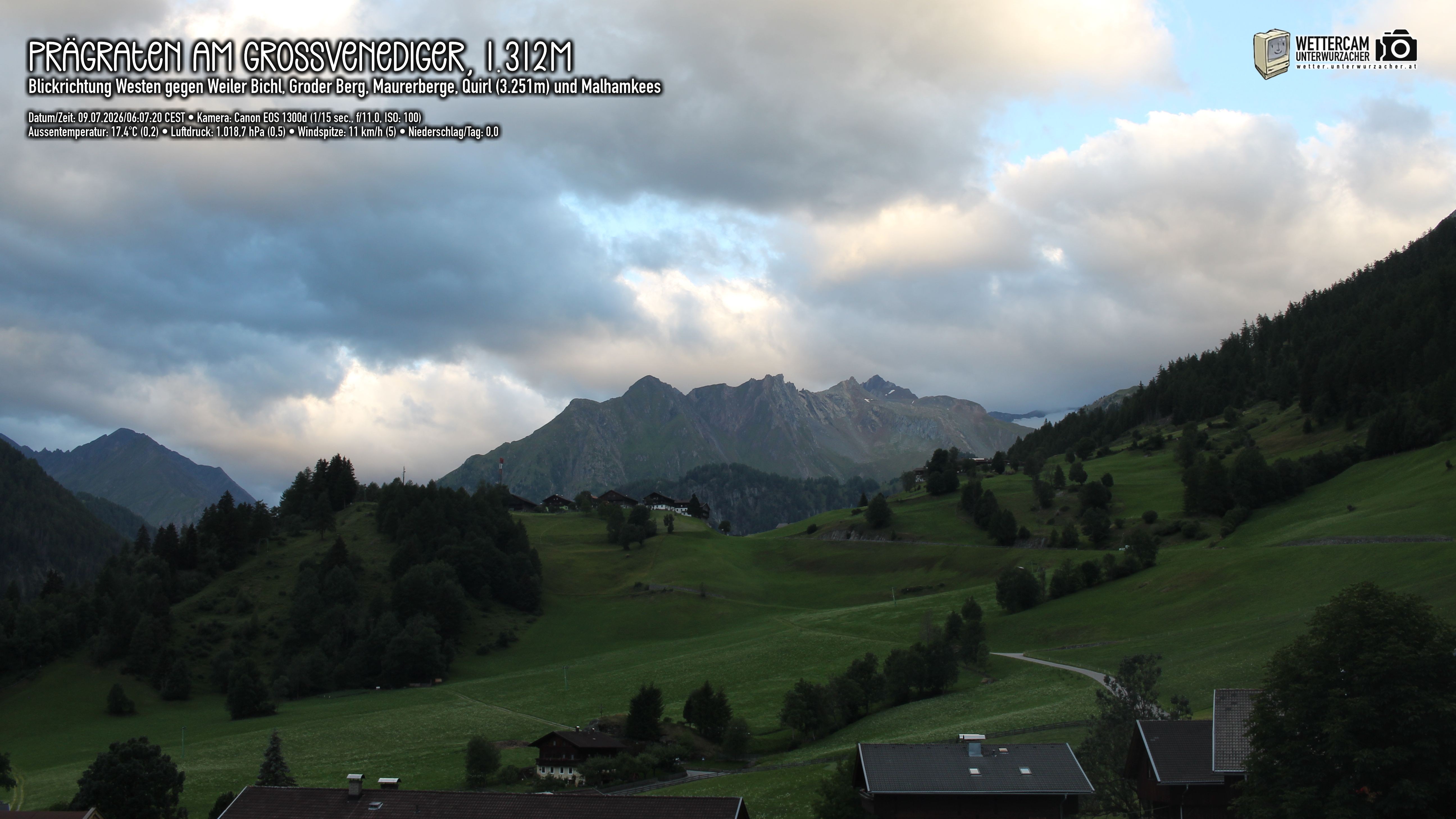 Archiv Foto Webcam Prägraten am Großvenediger - Dorf Bichl und Maurer Berge