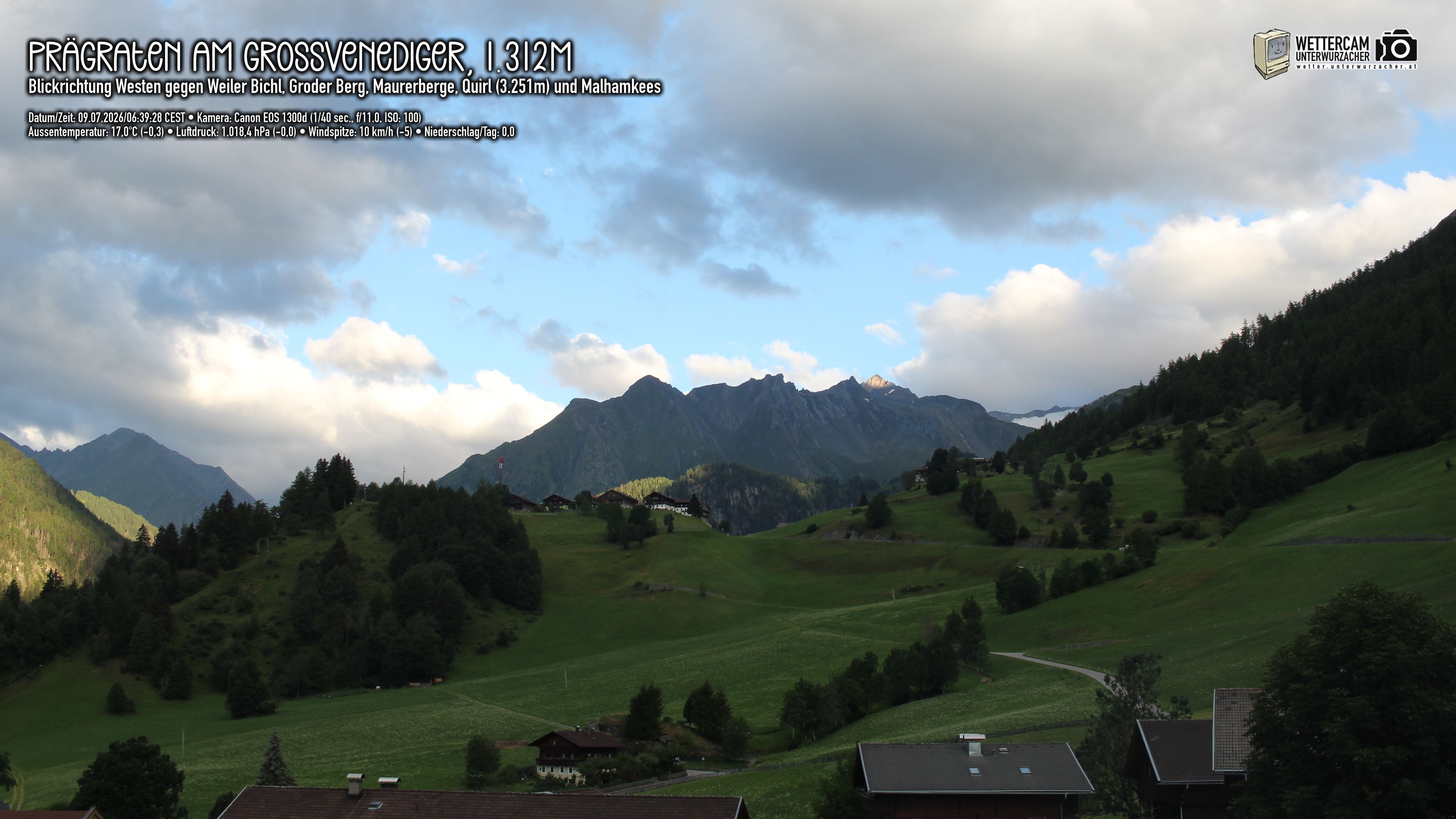 Archiv Foto Webcam Prägraten am Großvenediger - Dorf Bichl und Maurer Berge