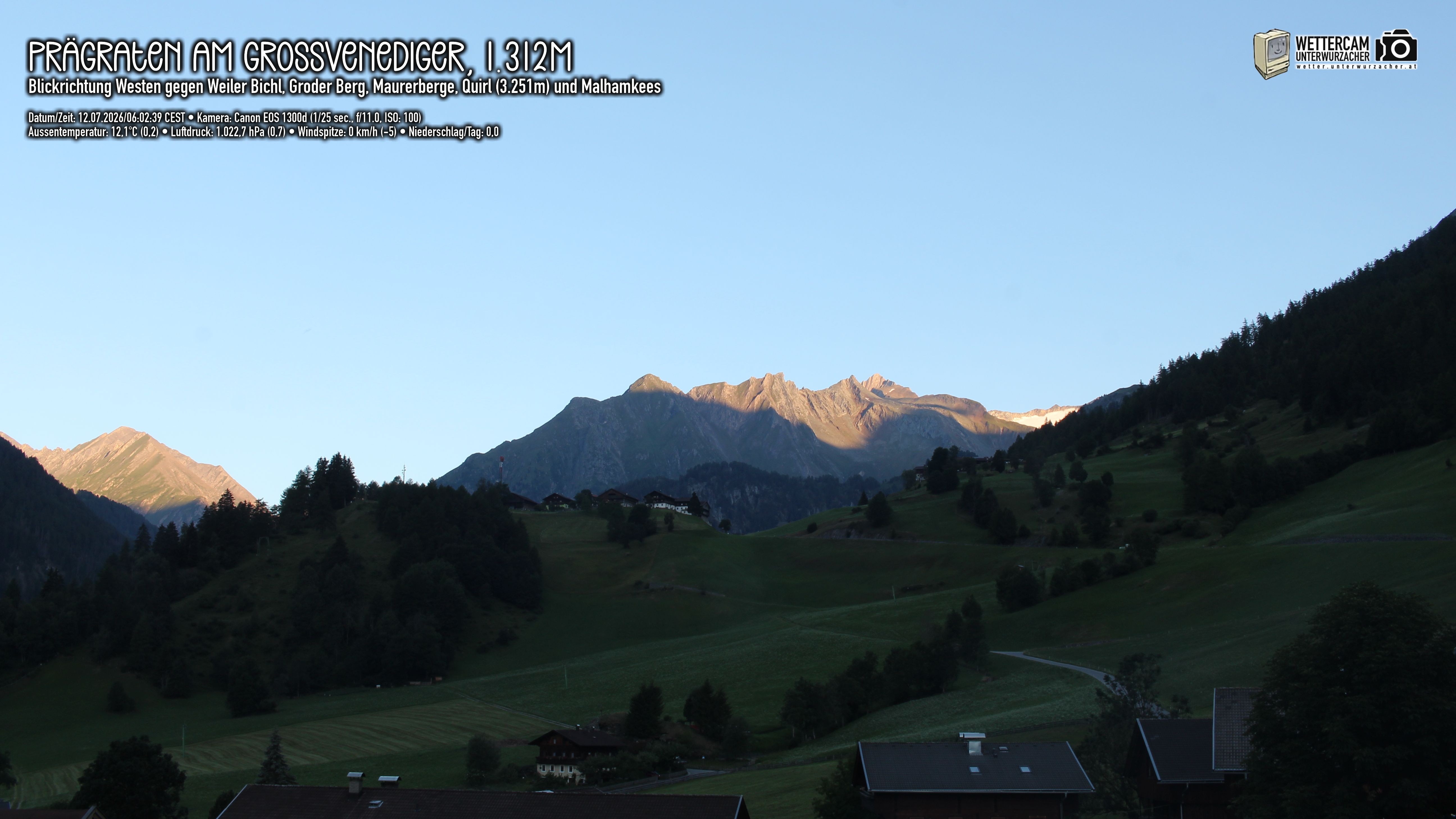 Archiv Foto Webcam Prägraten am Großvenediger - Dorf Bichl und Maurer Berge
