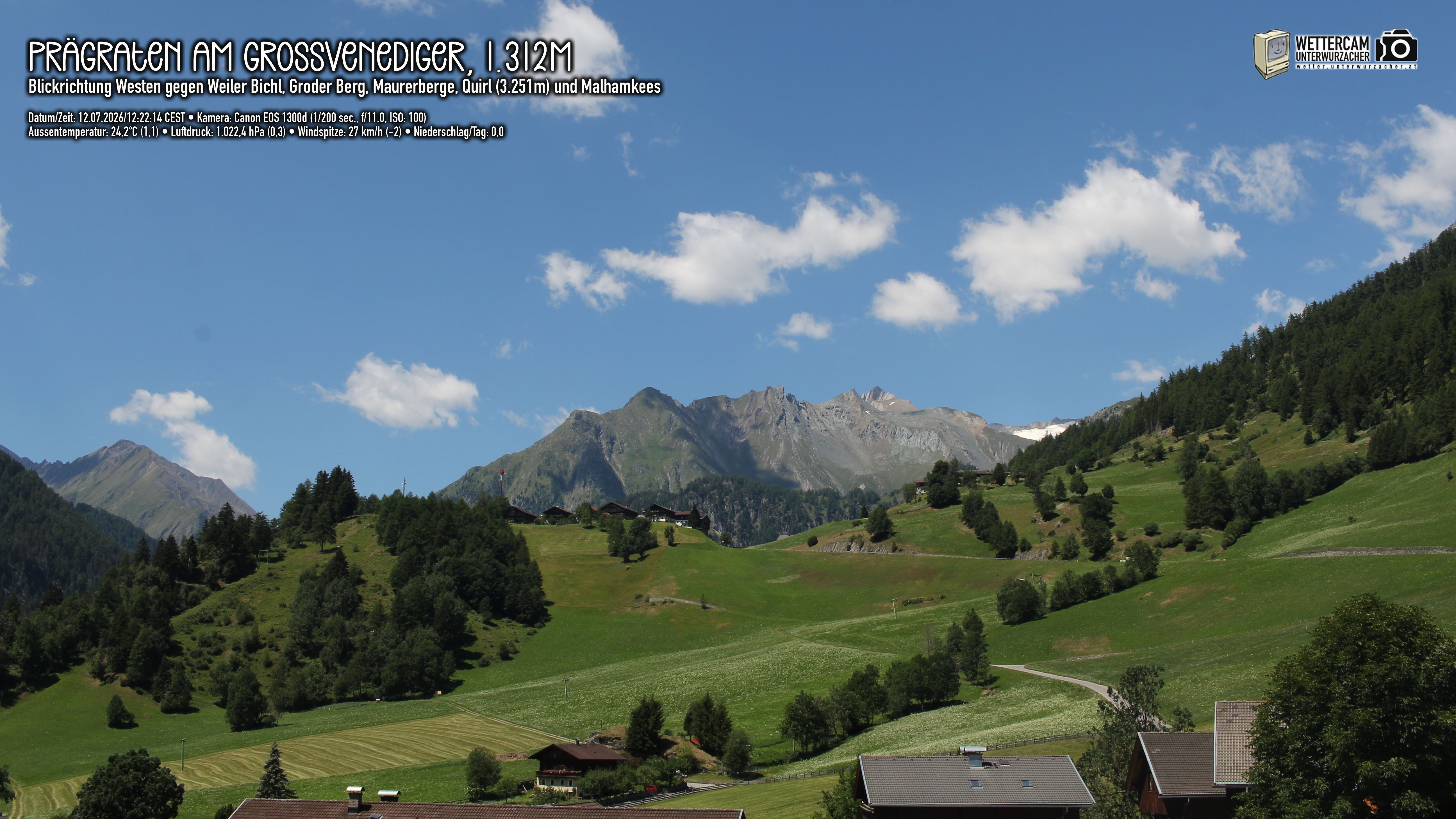 Archiv Foto Webcam Prägraten am Großvenediger - Dorf Bichl und Maurer Berge