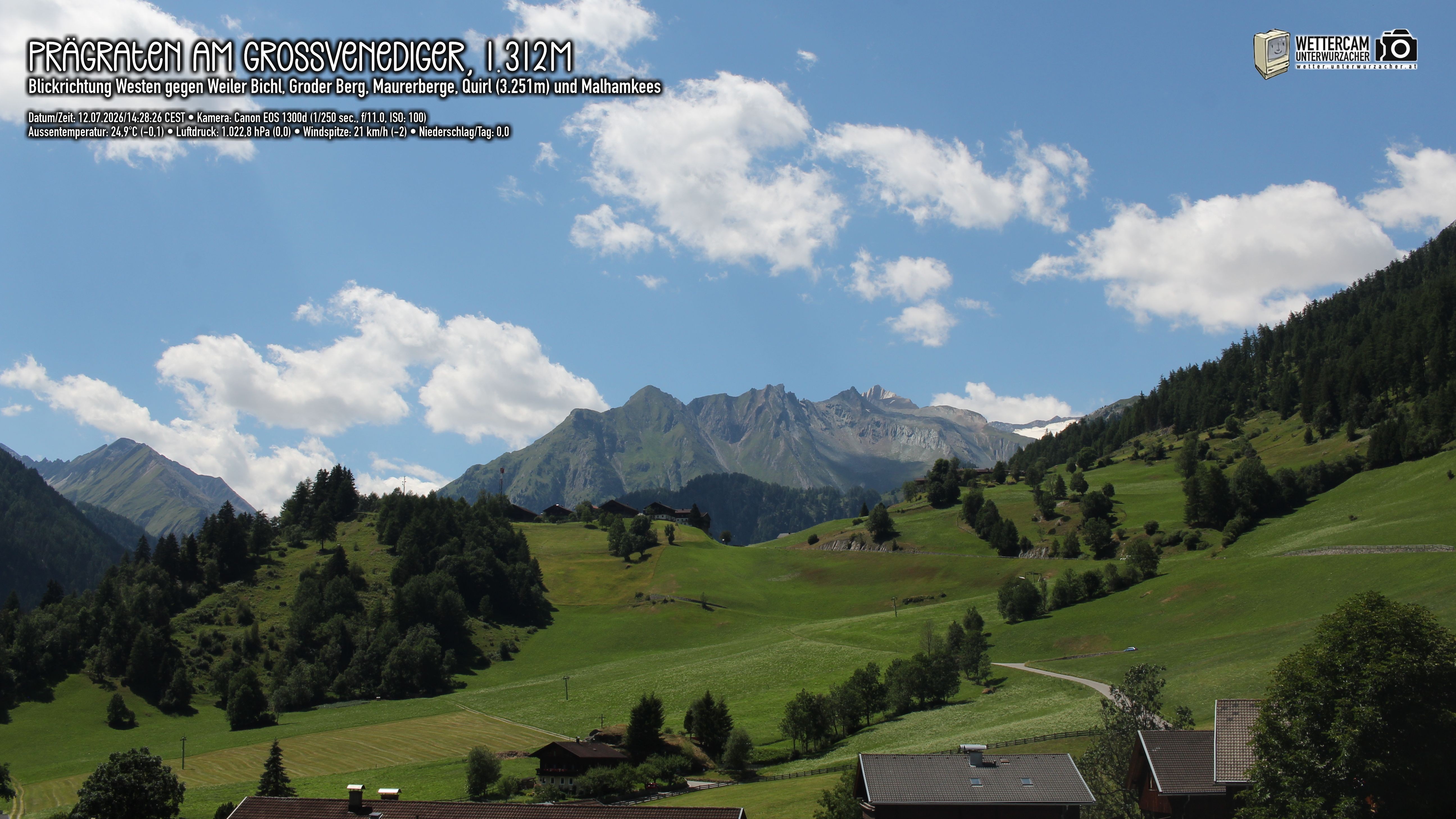 Archiv Foto Webcam Prägraten am Großvenediger - Dorf Bichl und Maurer Berge