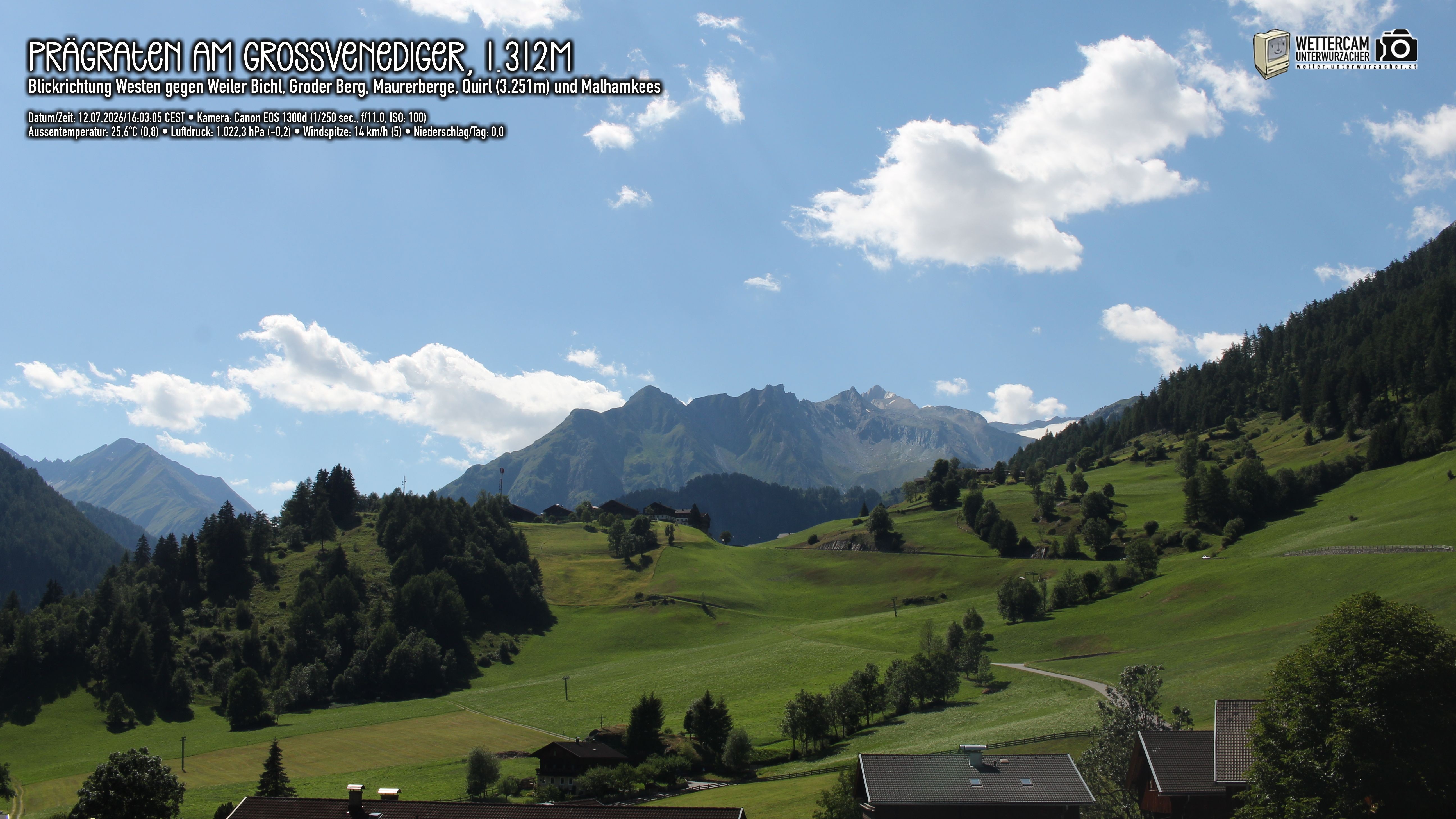 Archiv Foto Webcam Prägraten am Großvenediger - Dorf Bichl und Maurer Berge
