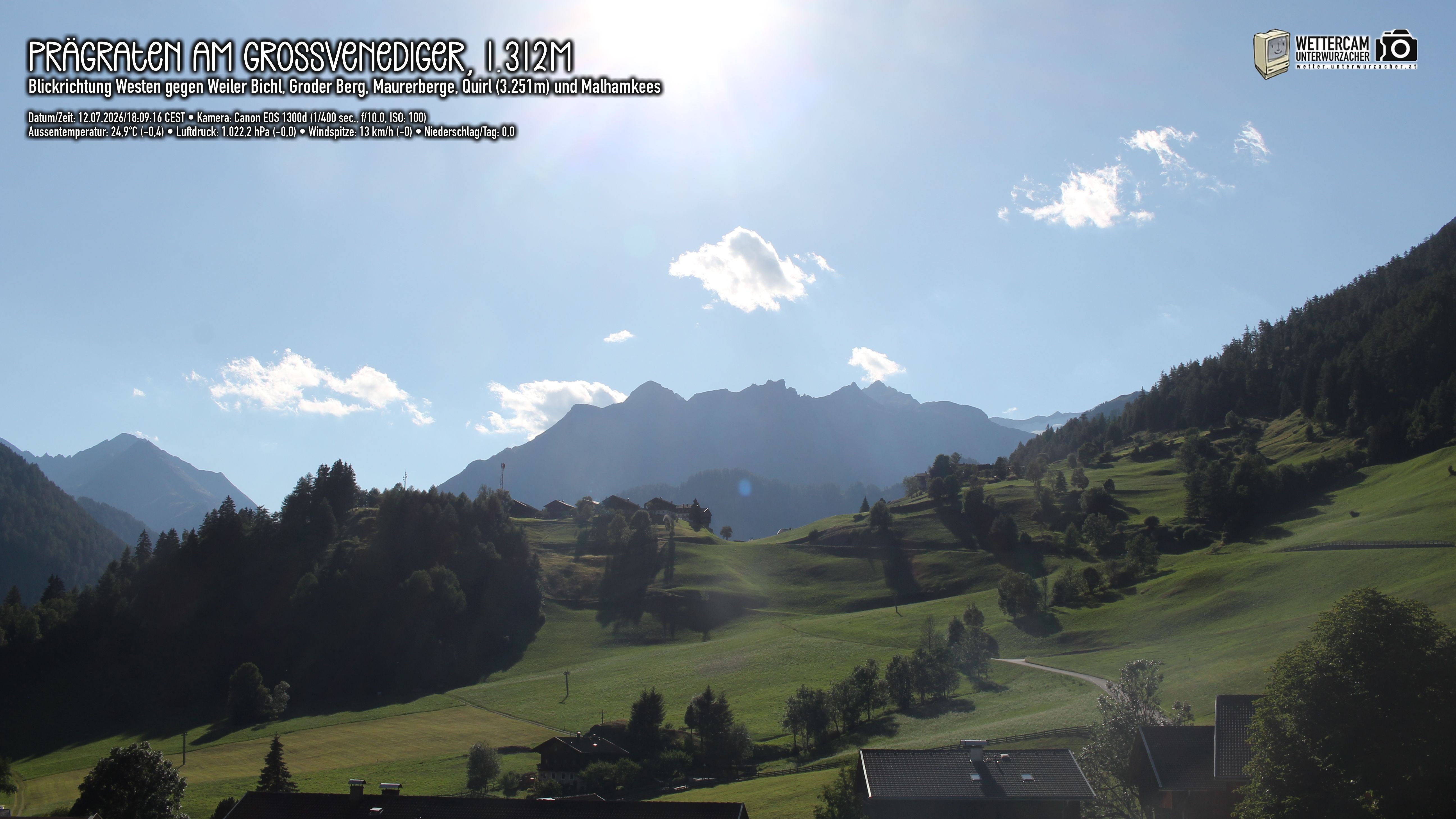 Archiv Foto Webcam Prägraten am Großvenediger - Dorf Bichl und Maurer Berge