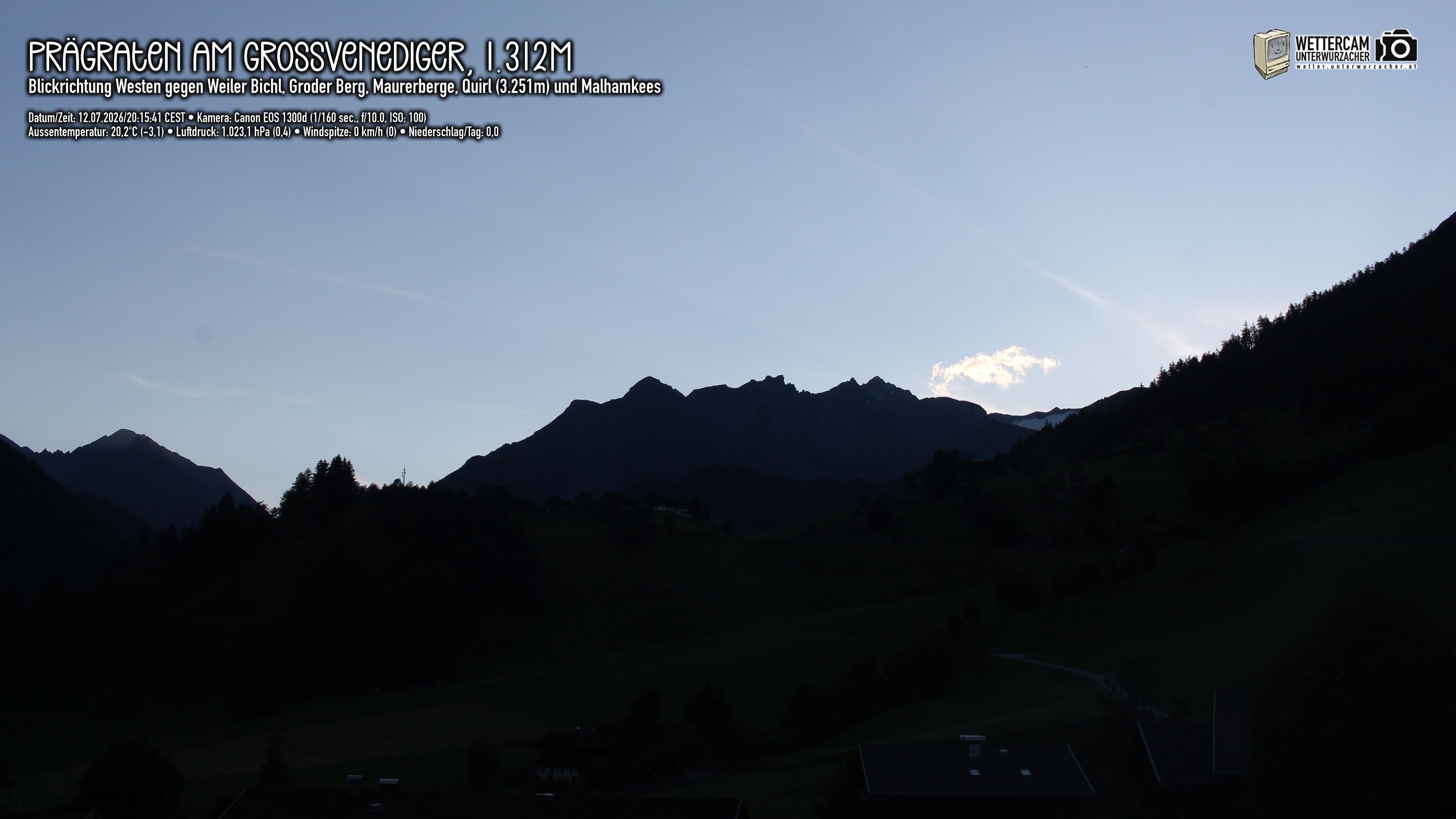 Archiv Foto Webcam Prägraten am Großvenediger - Dorf Bichl und Maurer Berge