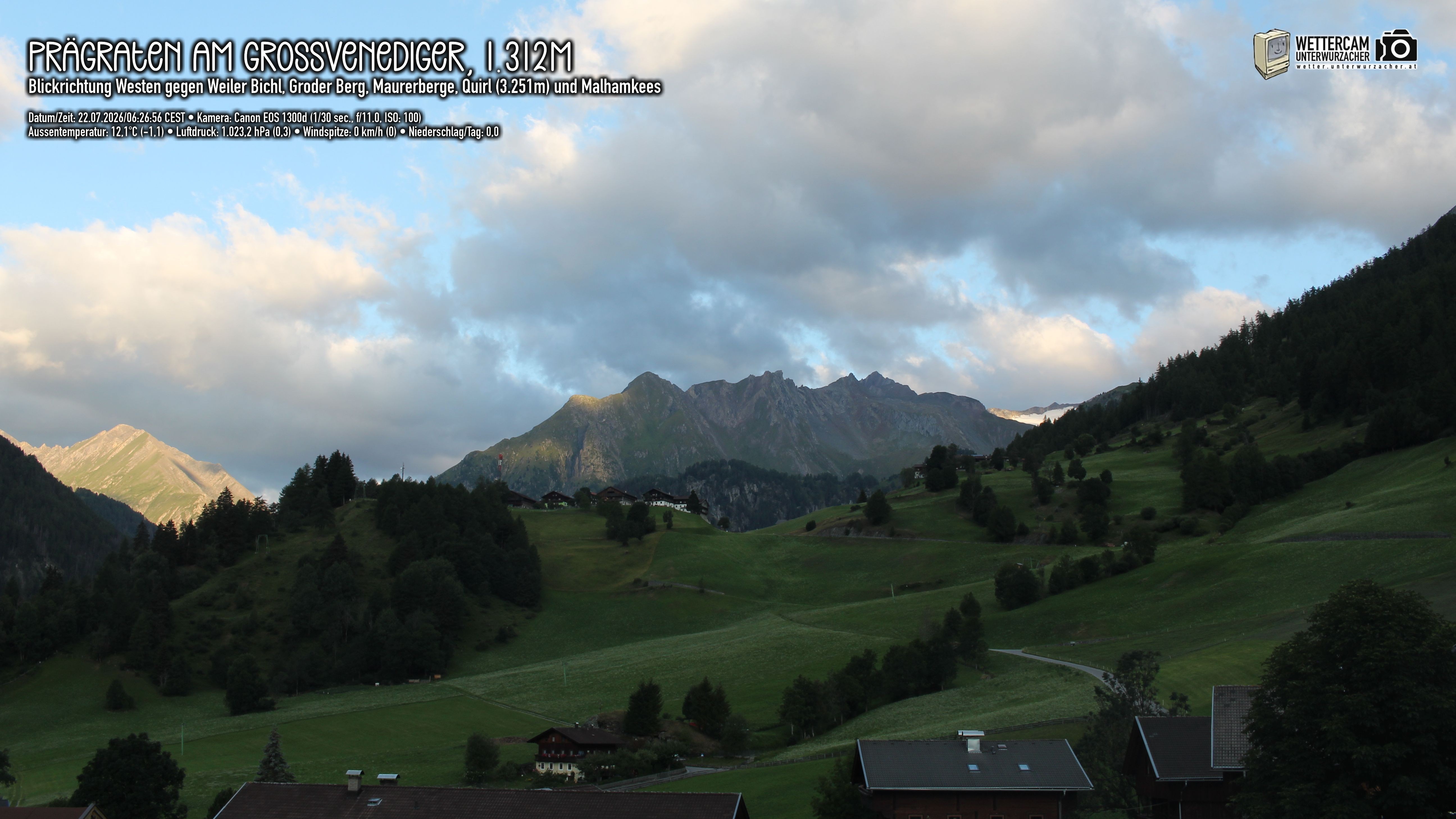 Archiv Foto Webcam Prägraten am Großvenediger - Dorf Bichl und Maurer Berge
