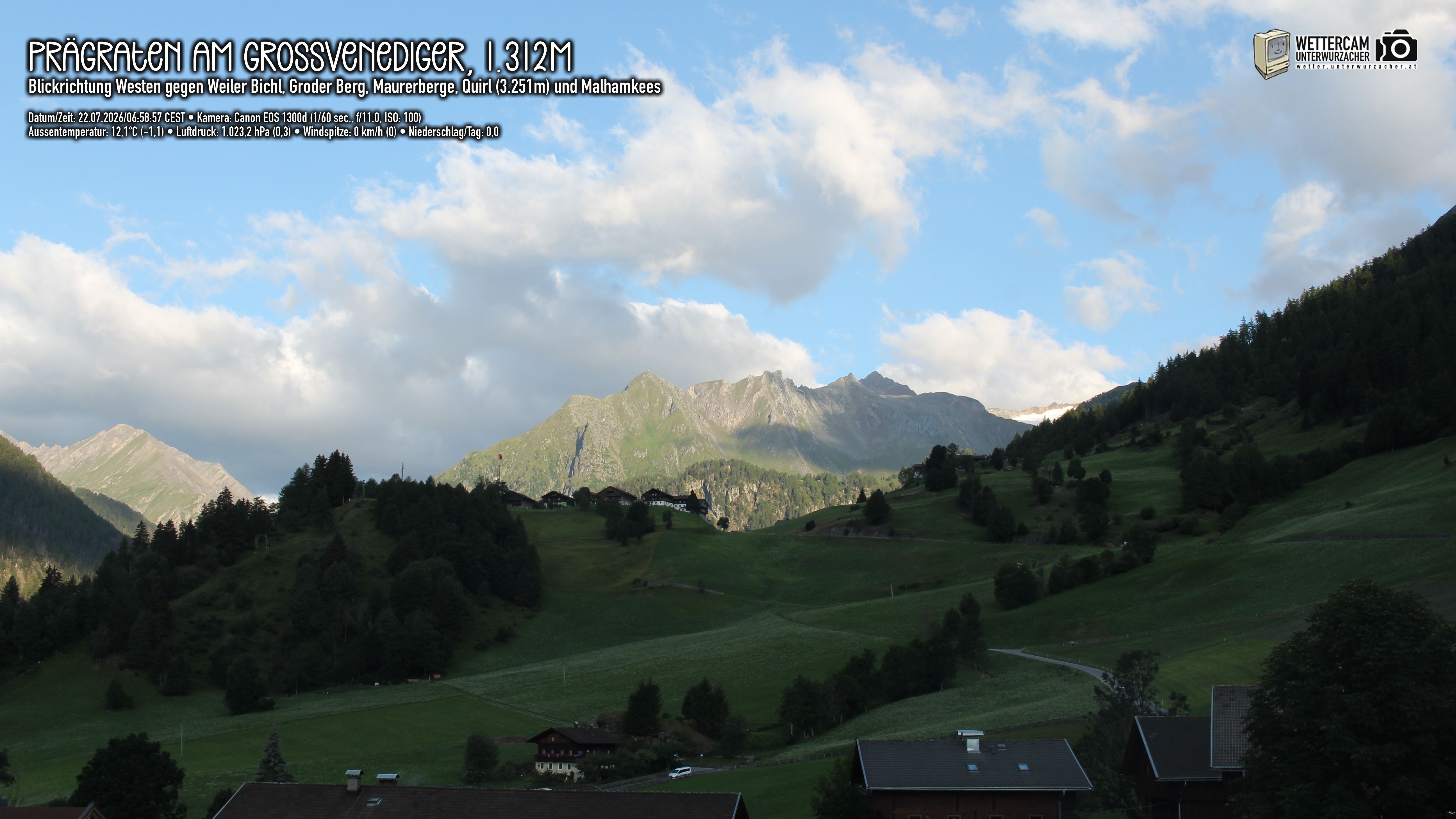 Archiv Foto Webcam Prägraten am Großvenediger - Dorf Bichl und Maurer Berge