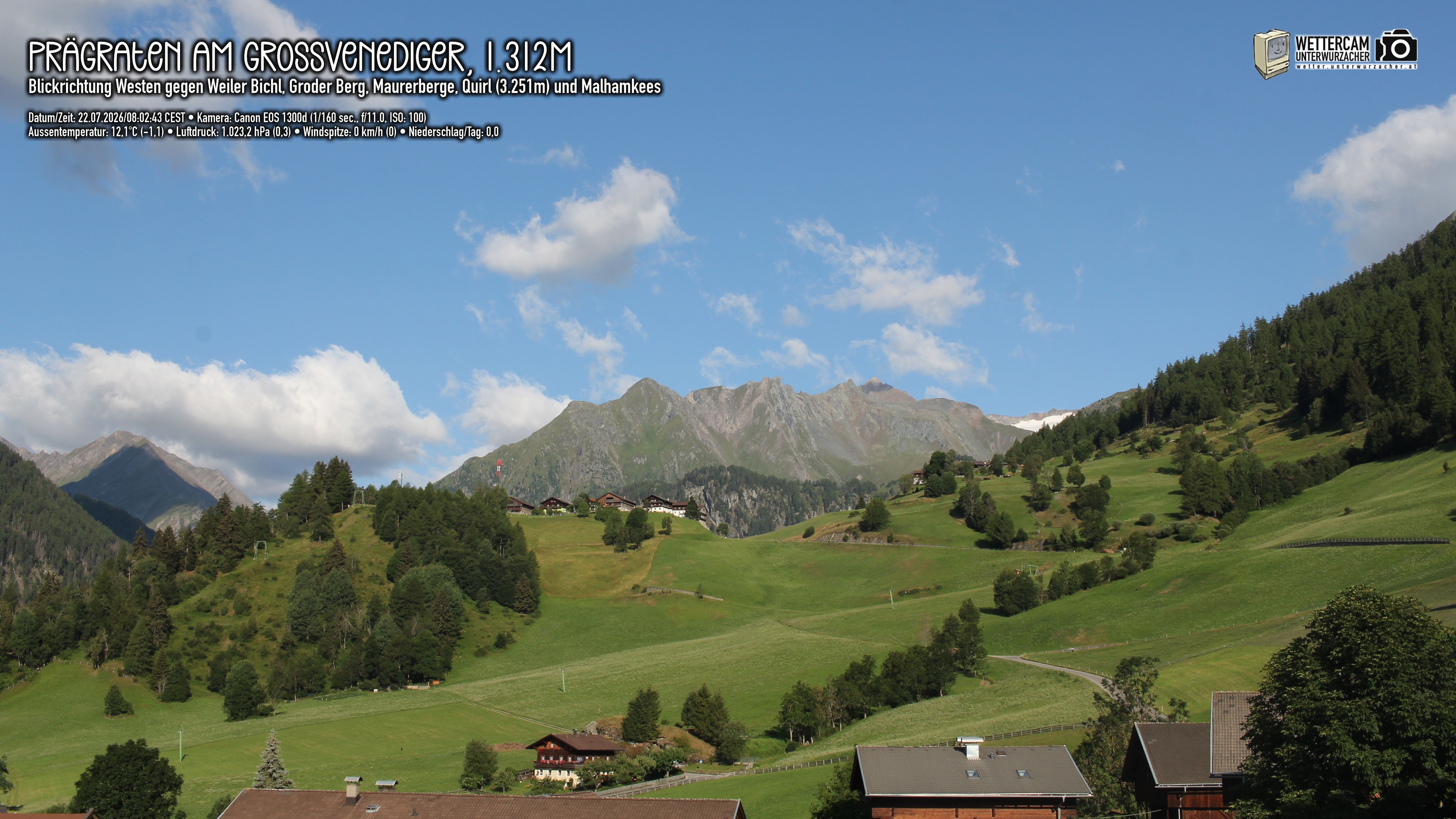 Archiv Foto Webcam Prägraten am Großvenediger - Dorf Bichl und Maurer Berge