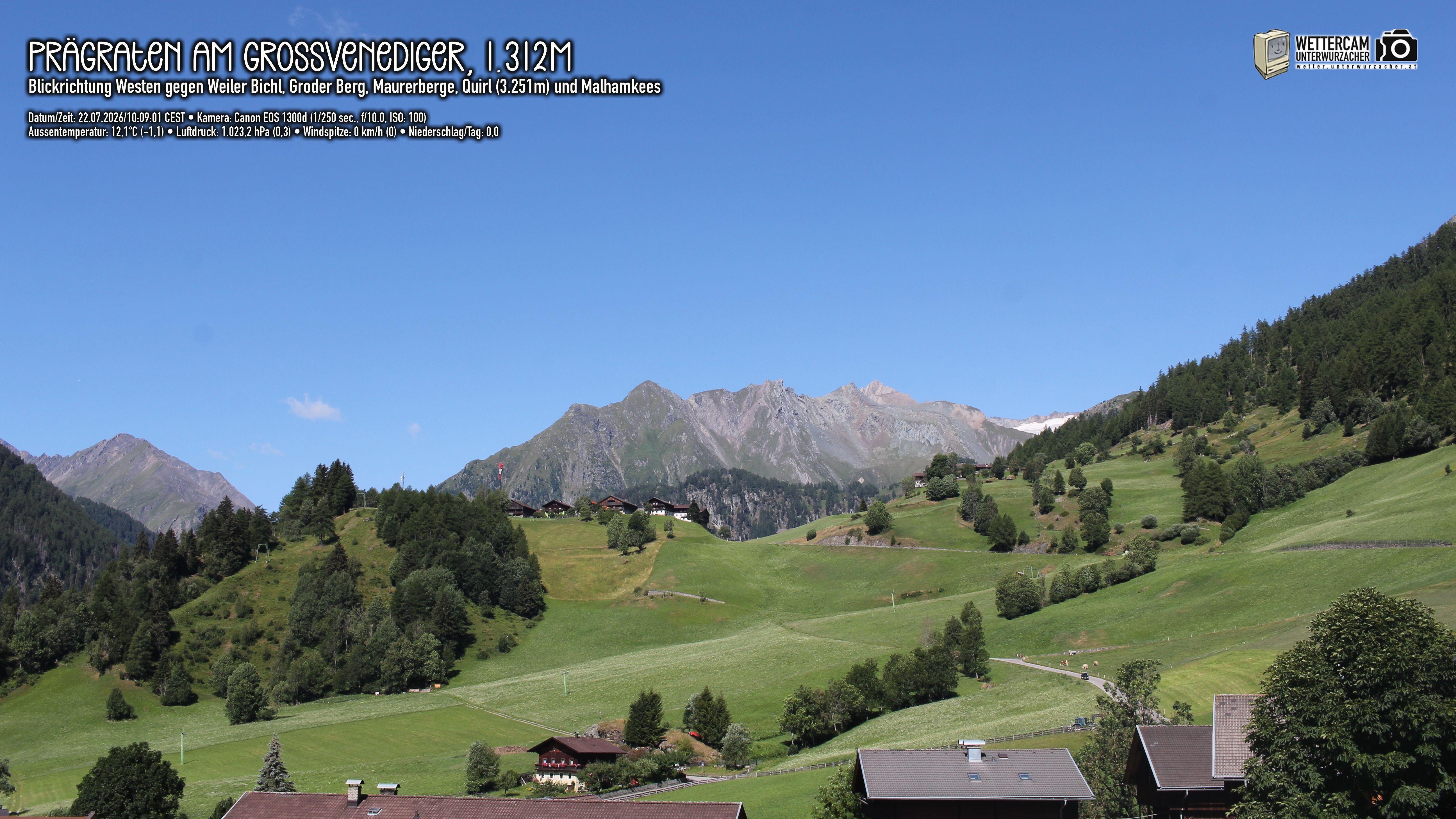 Archiv Foto Webcam Prägraten am Großvenediger - Dorf Bichl und Maurer Berge