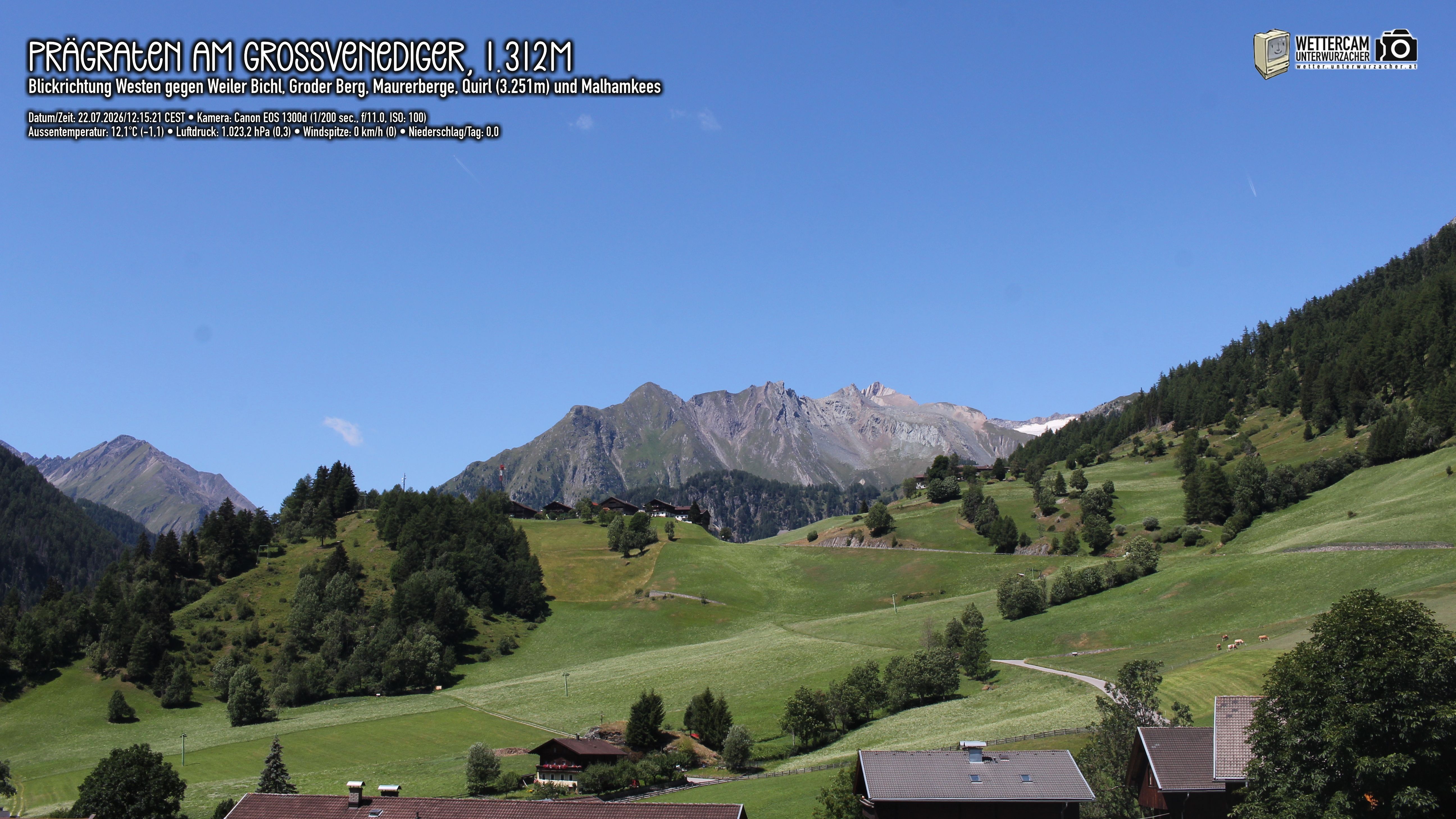 Archived image Webcam Prägraten am Großvenediger - Maurer Berge
