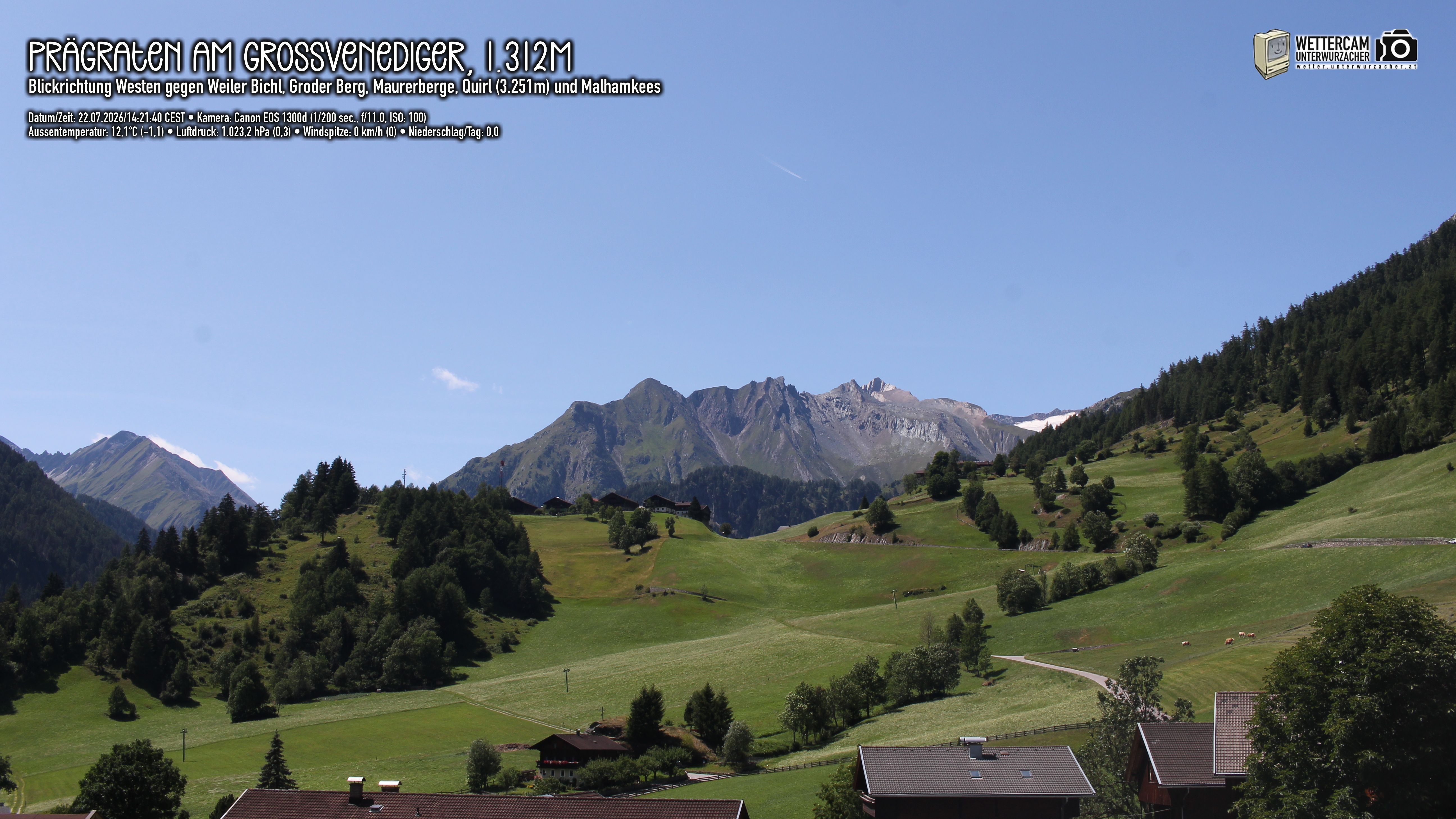 Archiv Foto Webcam Prägraten am Großvenediger - Dorf Bichl und Maurer Berge
