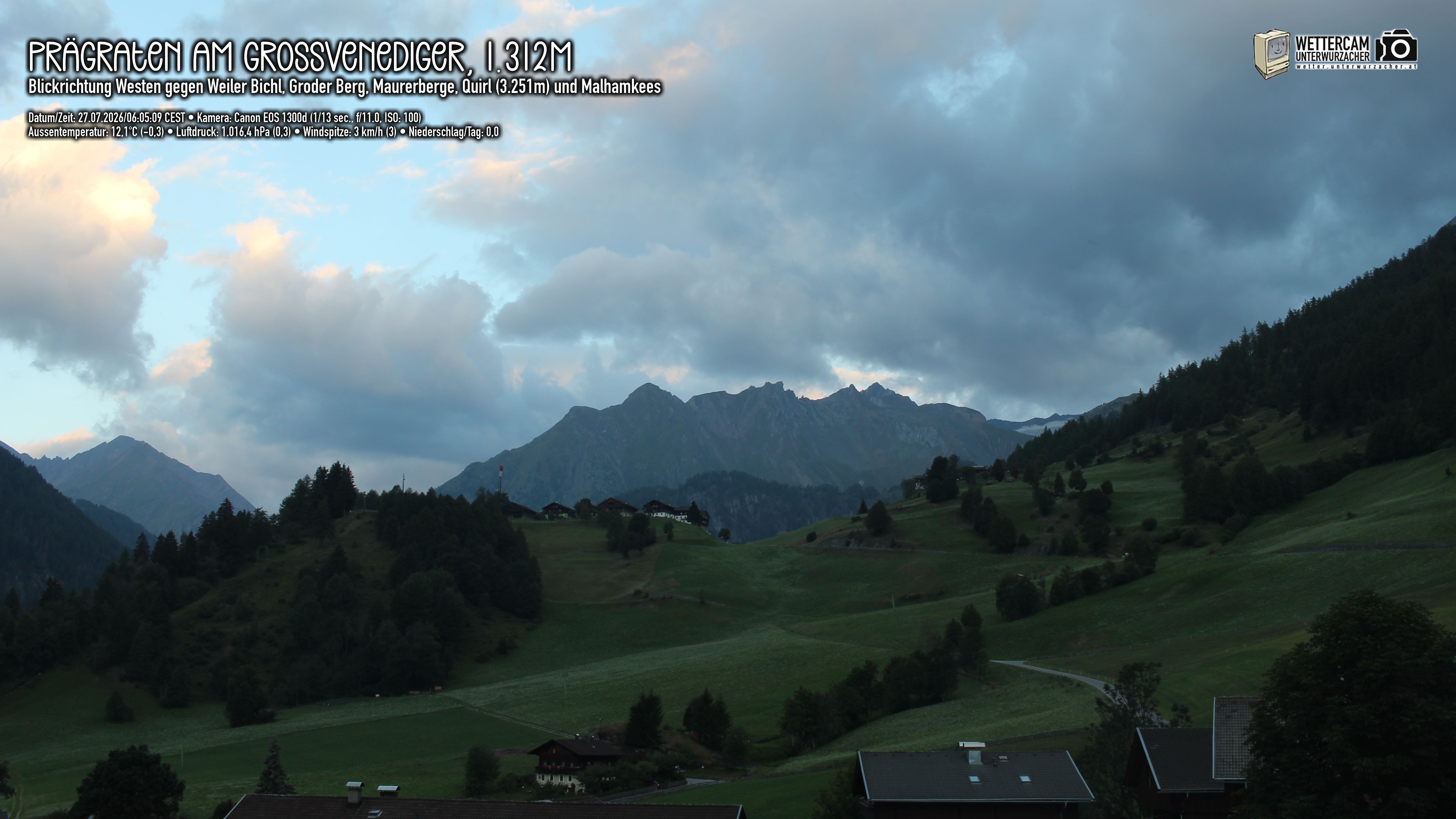 Archiv Foto Webcam Prägraten am Großvenediger - Dorf Bichl und Maurer Berge