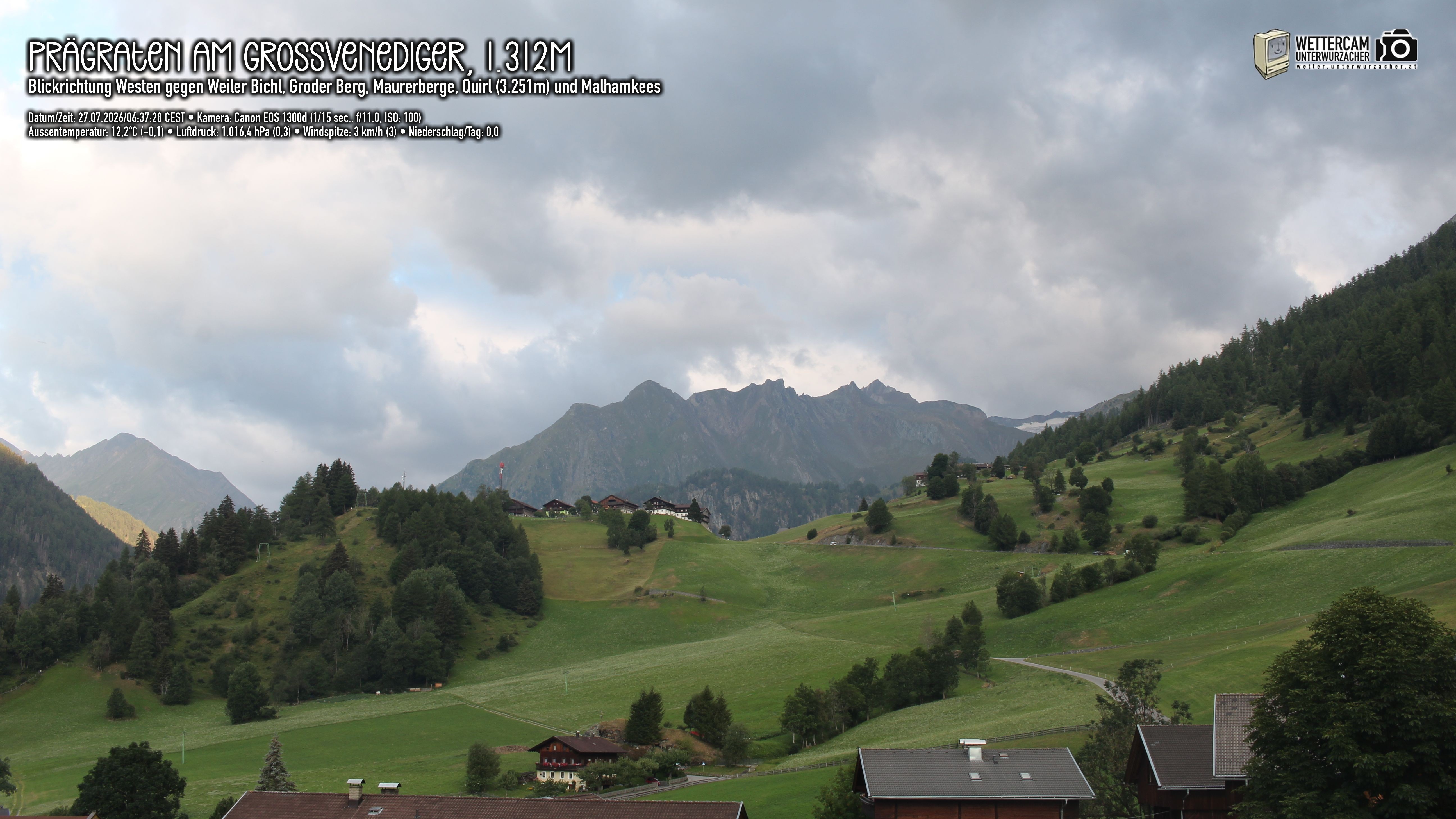 Archiv Foto Webcam Prägraten am Großvenediger - Dorf Bichl und Maurer Berge