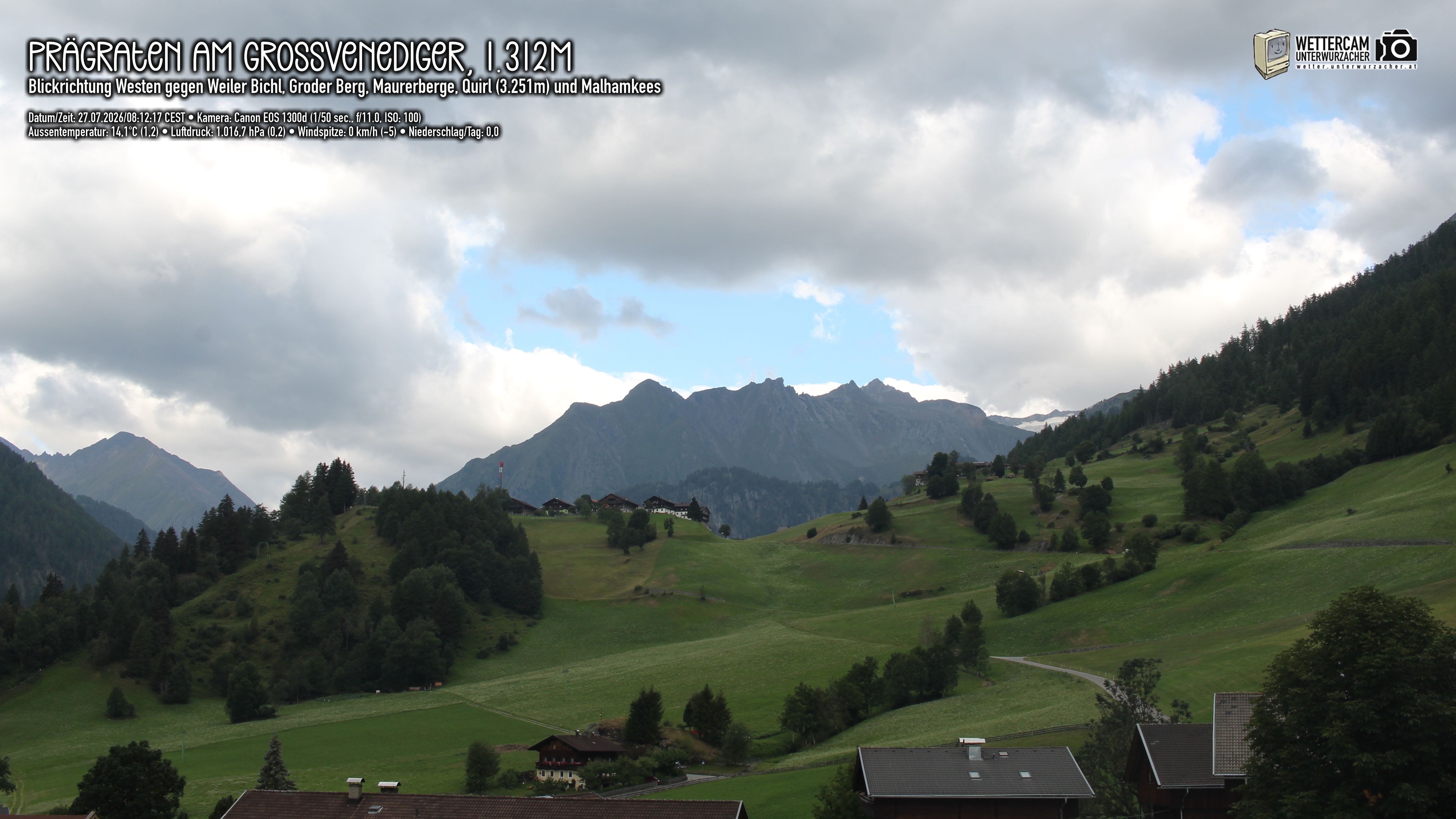 Archiv Foto Webcam Prägraten am Großvenediger - Dorf Bichl und Maurer Berge