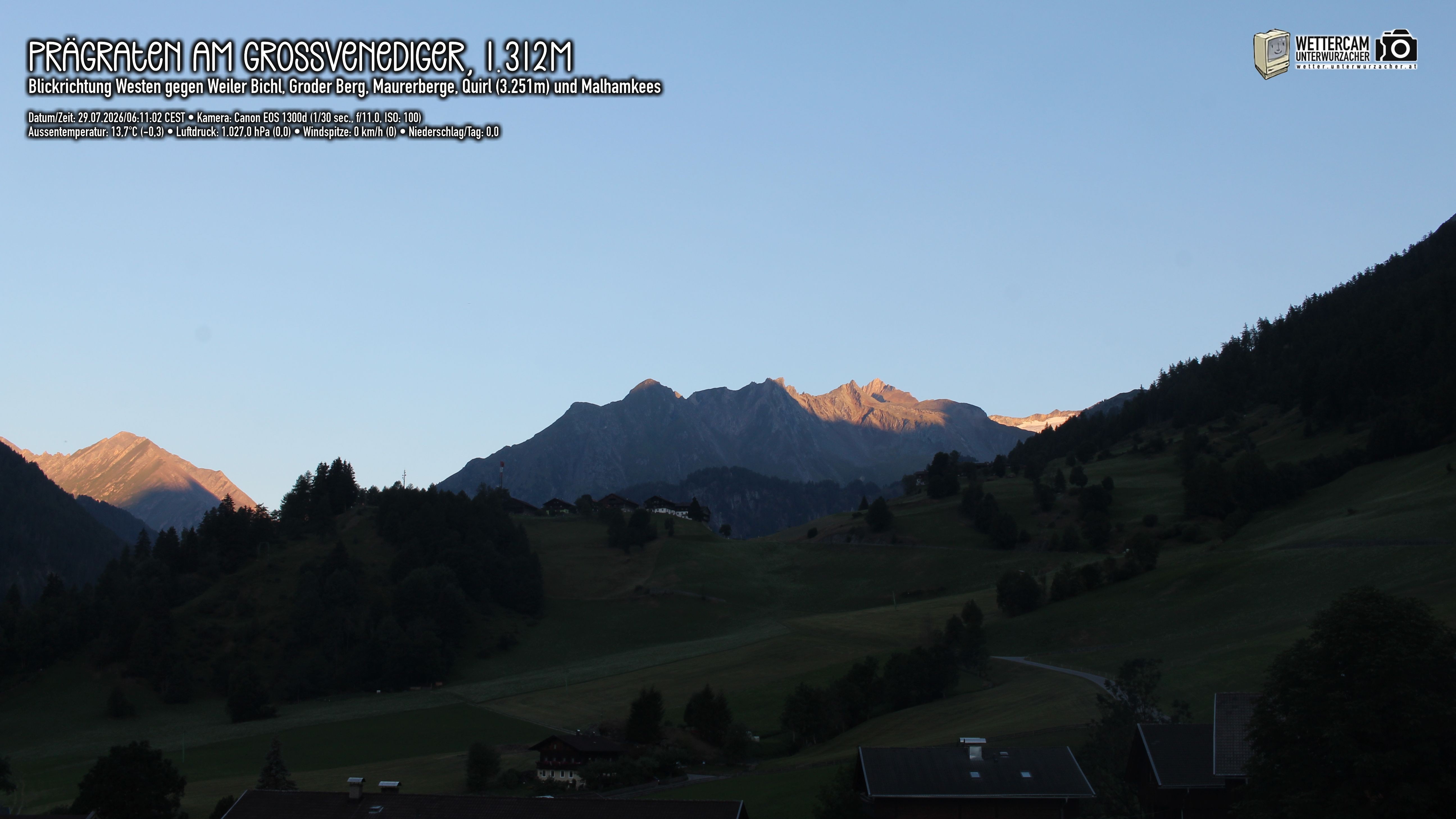 Archiv Foto Webcam Prägraten am Großvenediger - Dorf Bichl und Maurer Berge