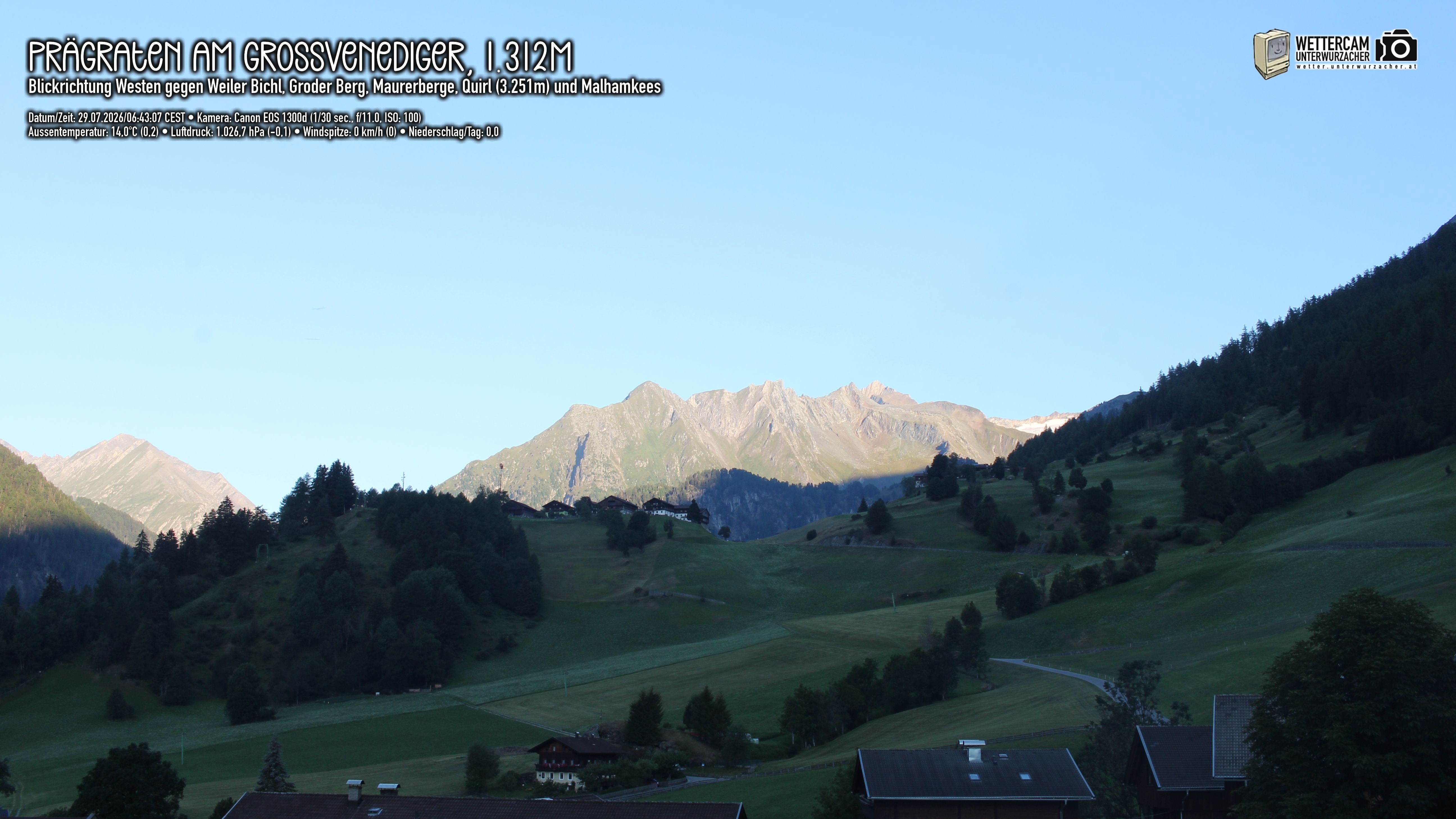 Archiv Foto Webcam Prägraten am Großvenediger - Dorf Bichl und Maurer Berge