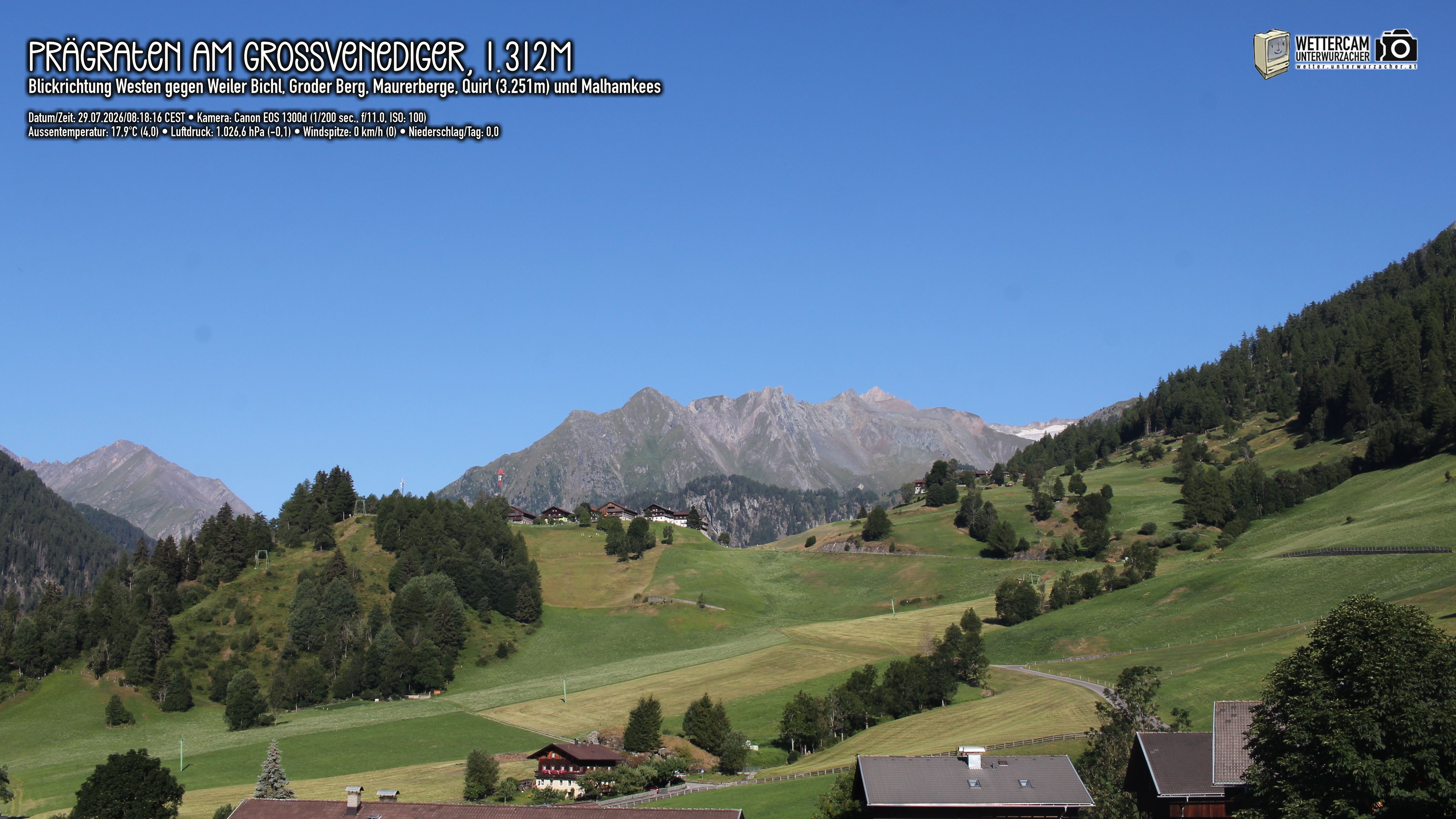 Archiv Foto Webcam Prägraten am Großvenediger - Dorf Bichl und Maurer Berge