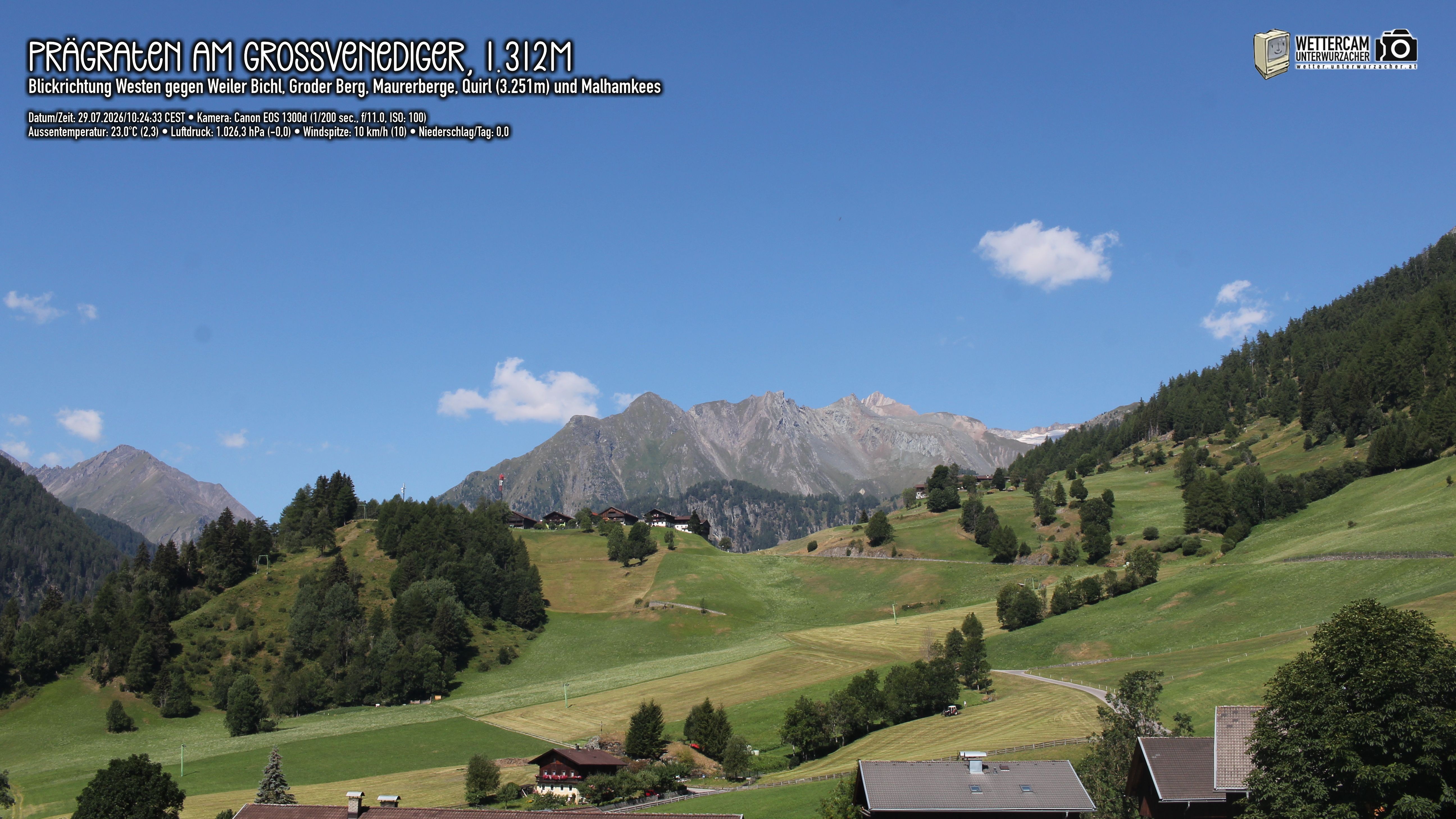 Archiv Foto Webcam Prägraten am Großvenediger - Dorf Bichl und Maurer Berge