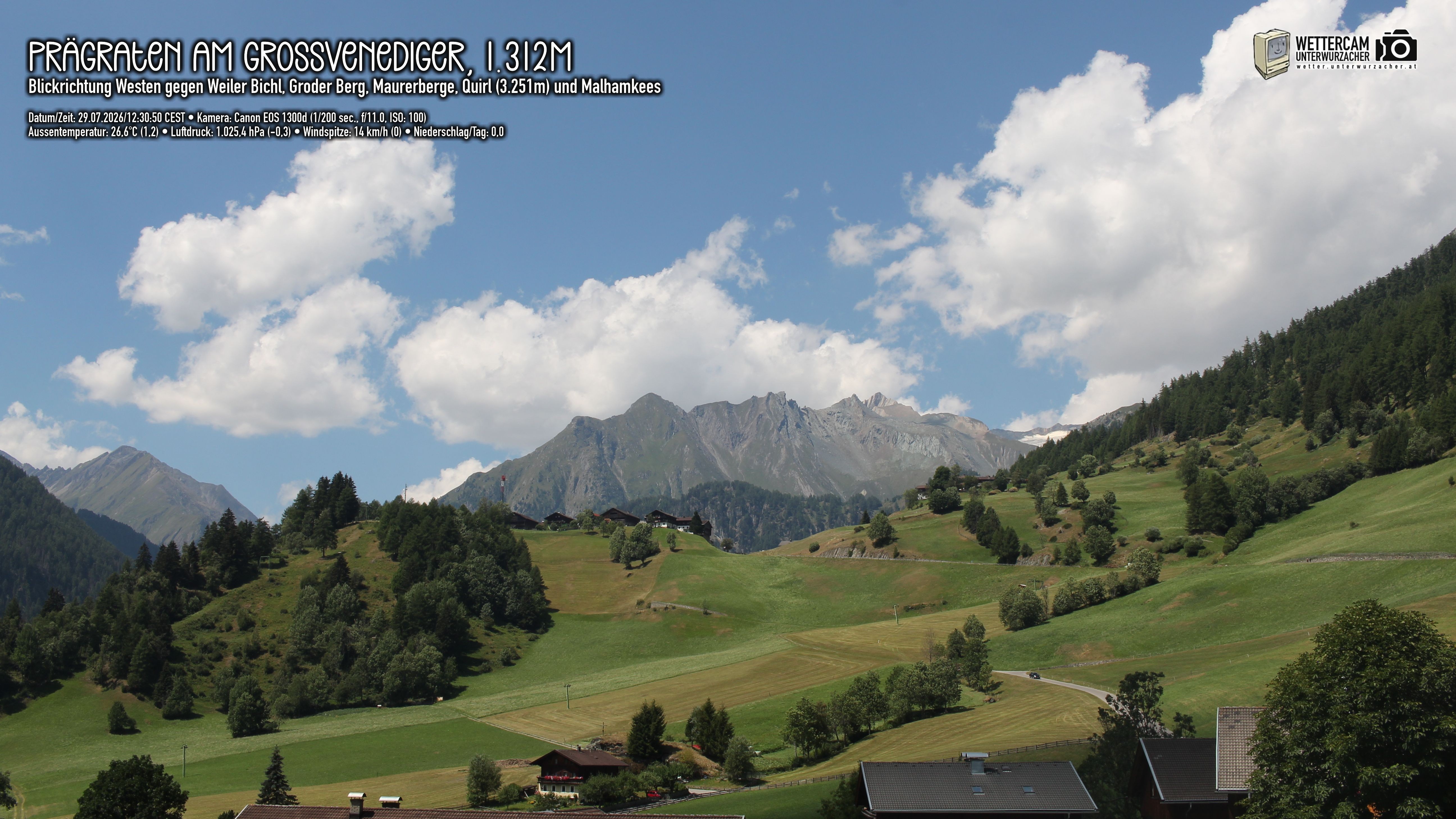 Archiv Foto Webcam Prägraten am Großvenediger - Dorf Bichl und Maurer Berge