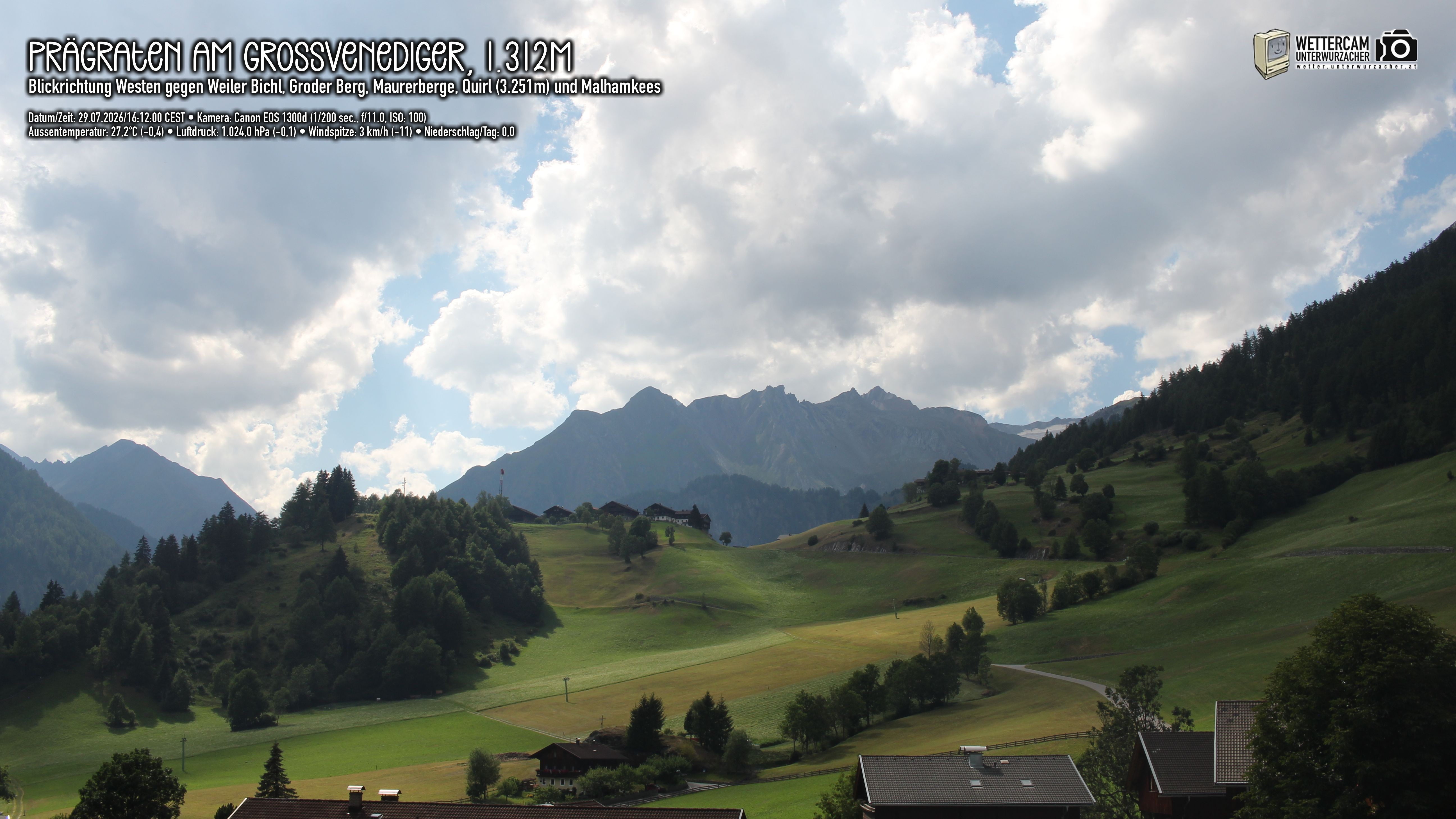 Archiv Foto Webcam Prägraten am Großvenediger - Dorf Bichl und Maurer Berge