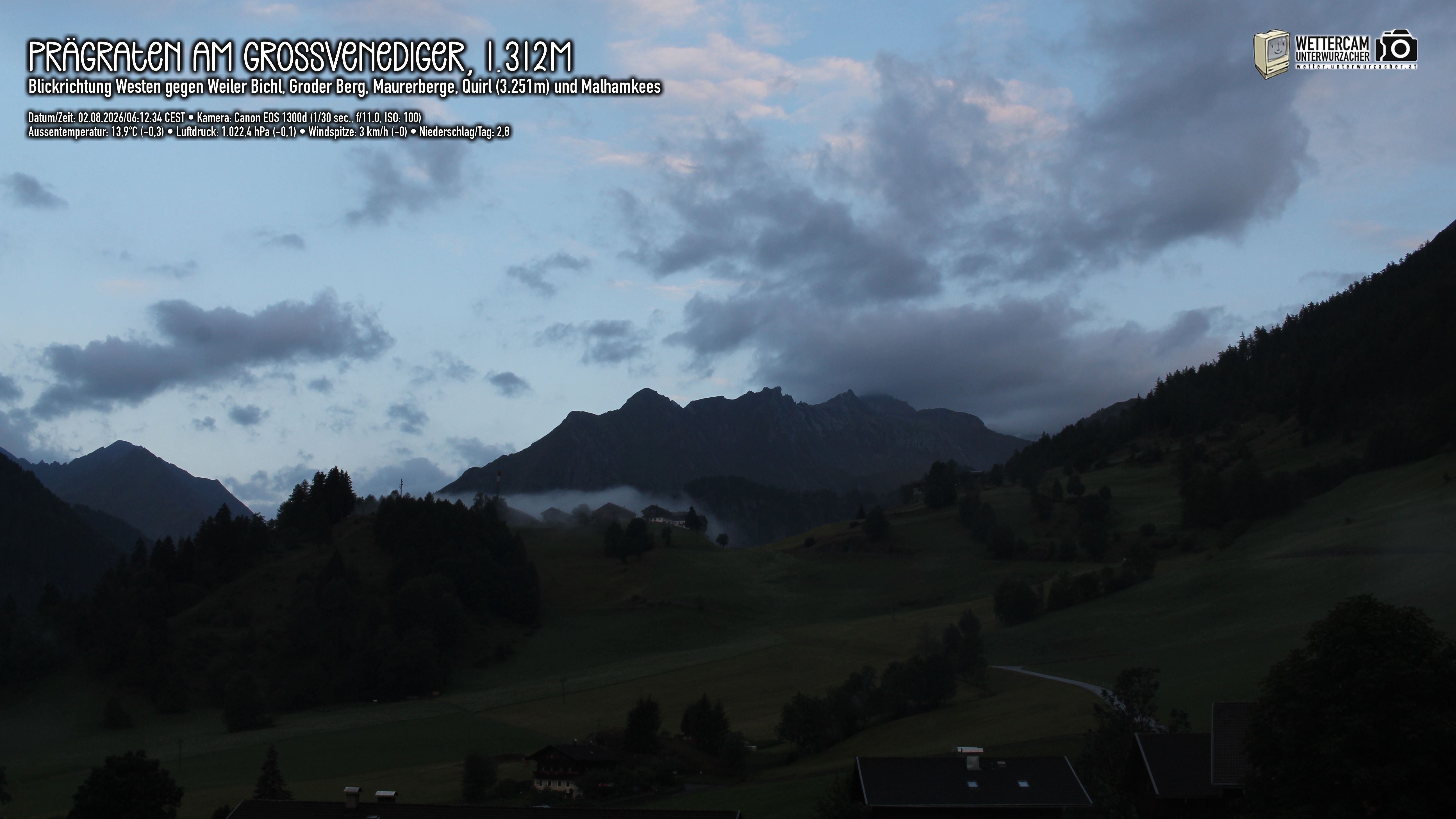 Archiv Foto Webcam Prägraten am Großvenediger - Dorf Bichl und Maurer Berge