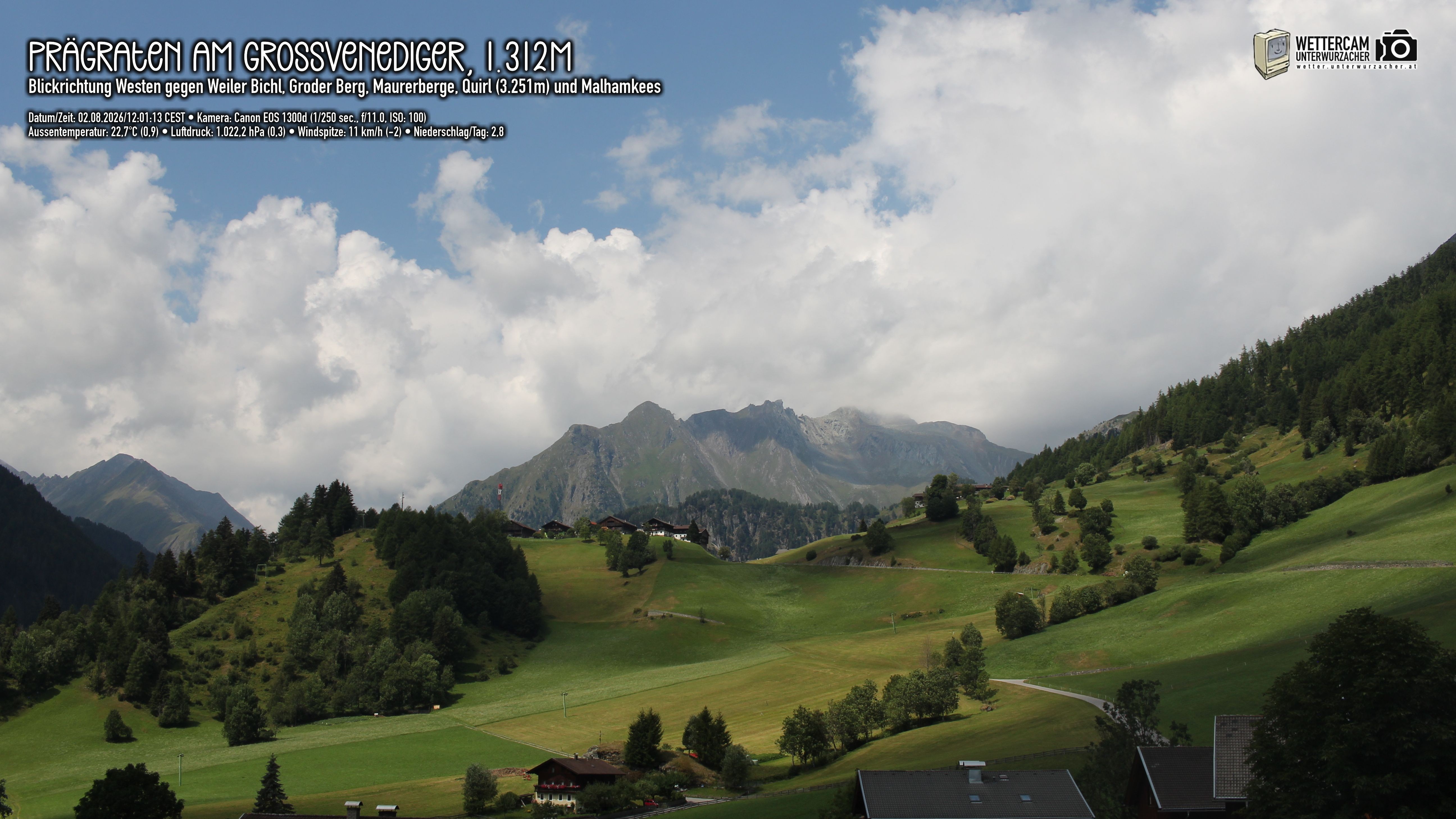 Archived image Webcam Prägraten am Großvenediger - Maurer Berge