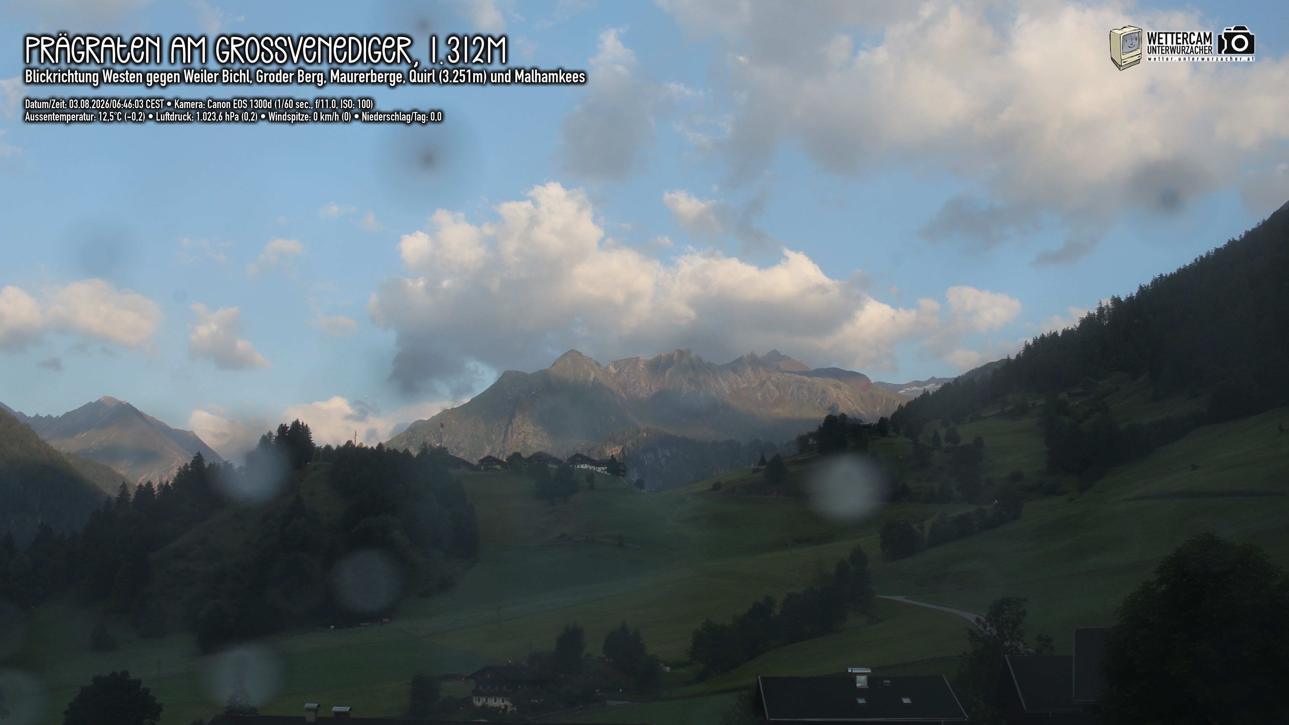 Archiv Foto Webcam Prägraten am Großvenediger - Dorf Bichl und Maurer Berge