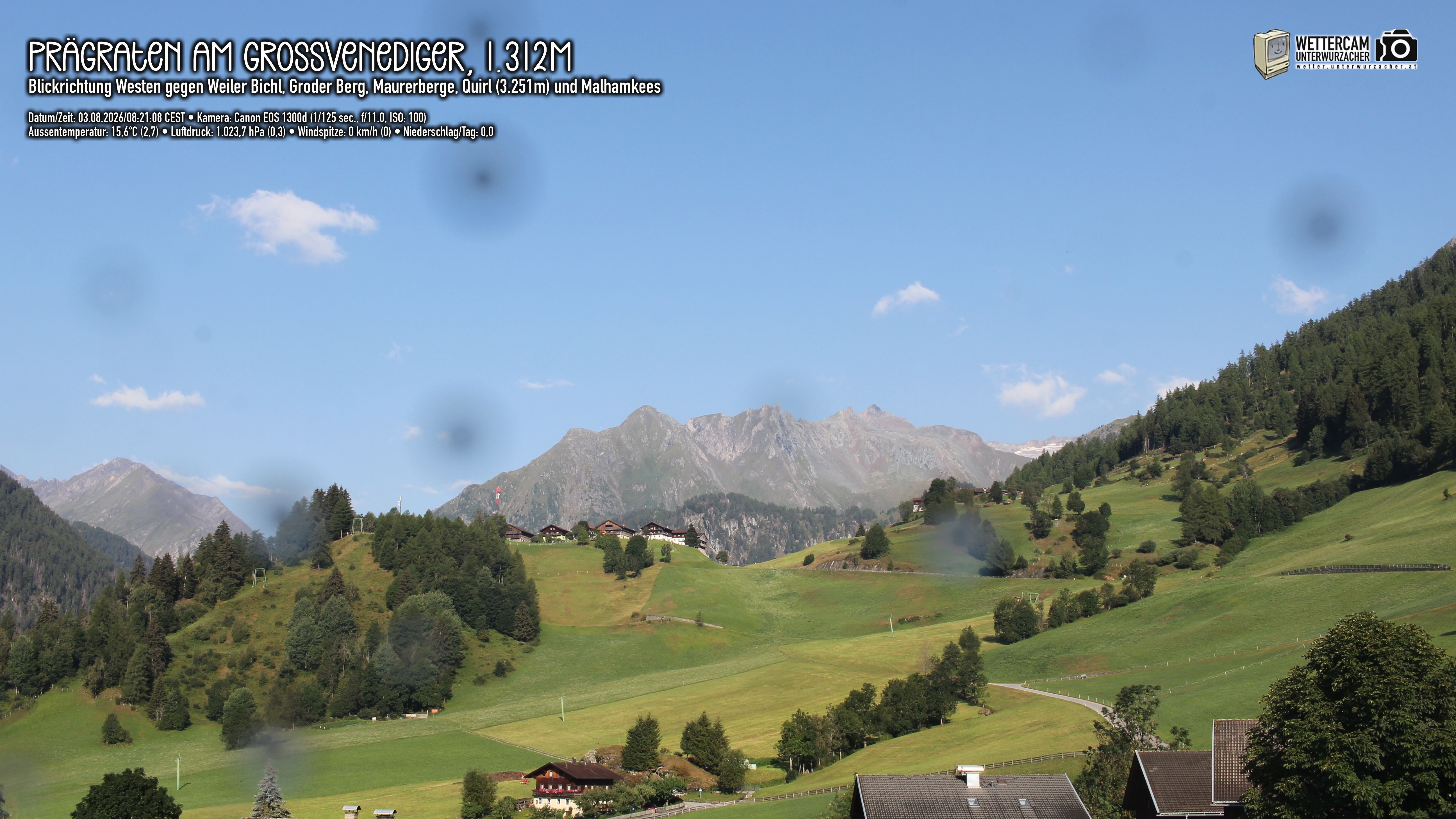 Archiv Foto Webcam Prägraten am Großvenediger - Dorf Bichl und Maurer Berge