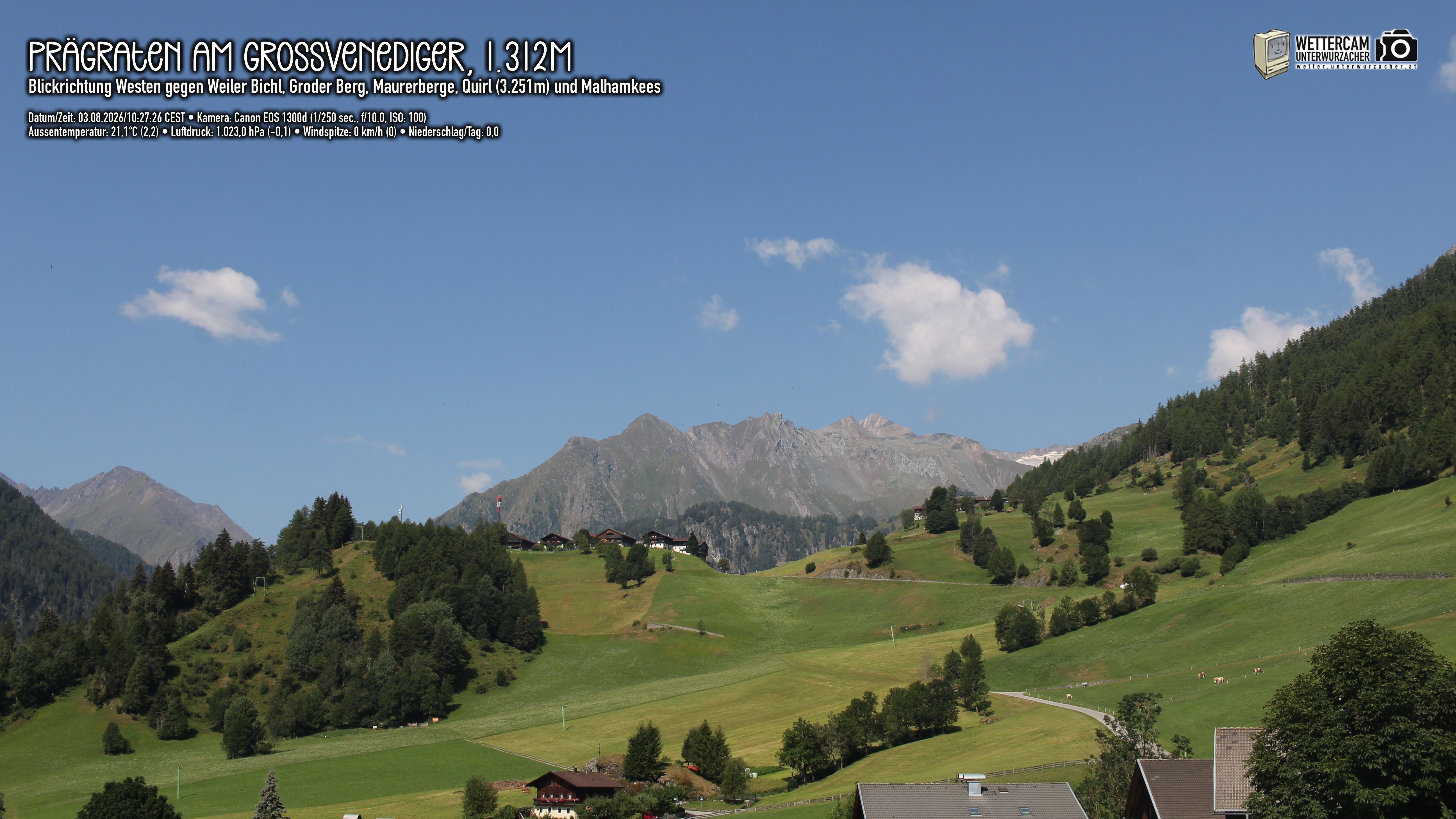 Archiv Foto Webcam Prägraten am Großvenediger - Dorf Bichl und Maurer Berge