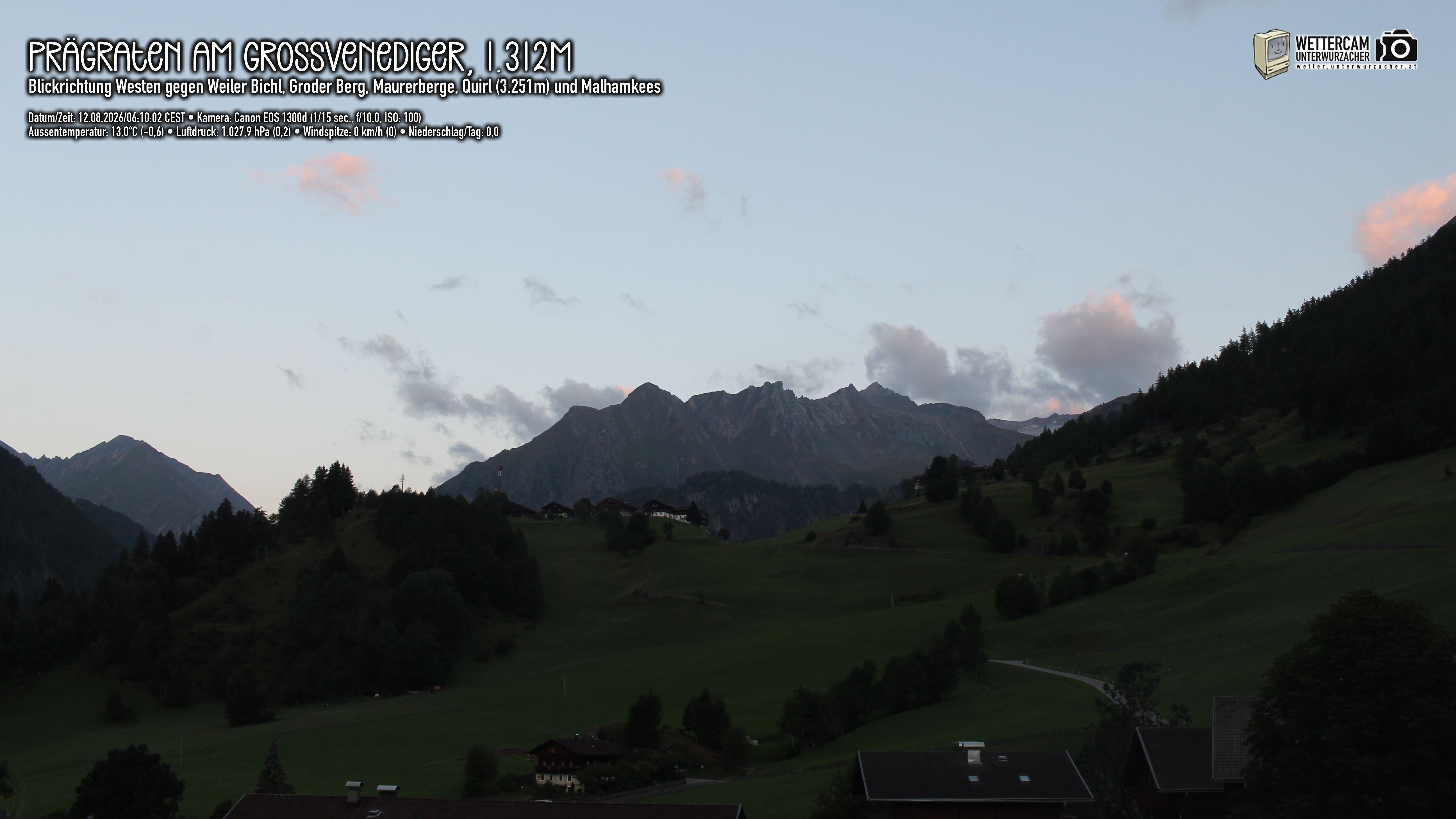 Archived image Webcam Prägraten am Großvenediger - Maurer Berge