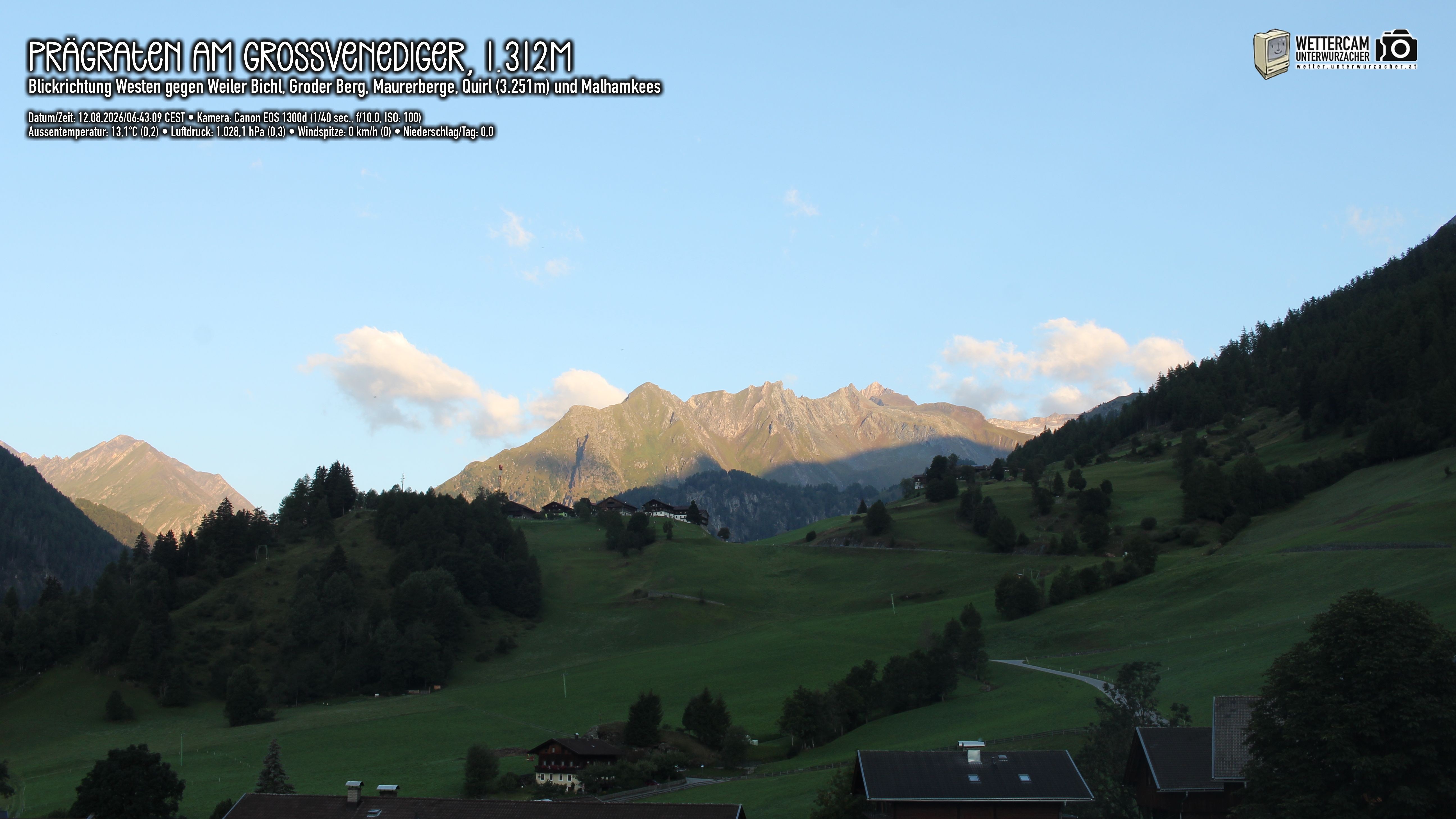 Archived image Webcam Prägraten am Großvenediger - Maurer Berge