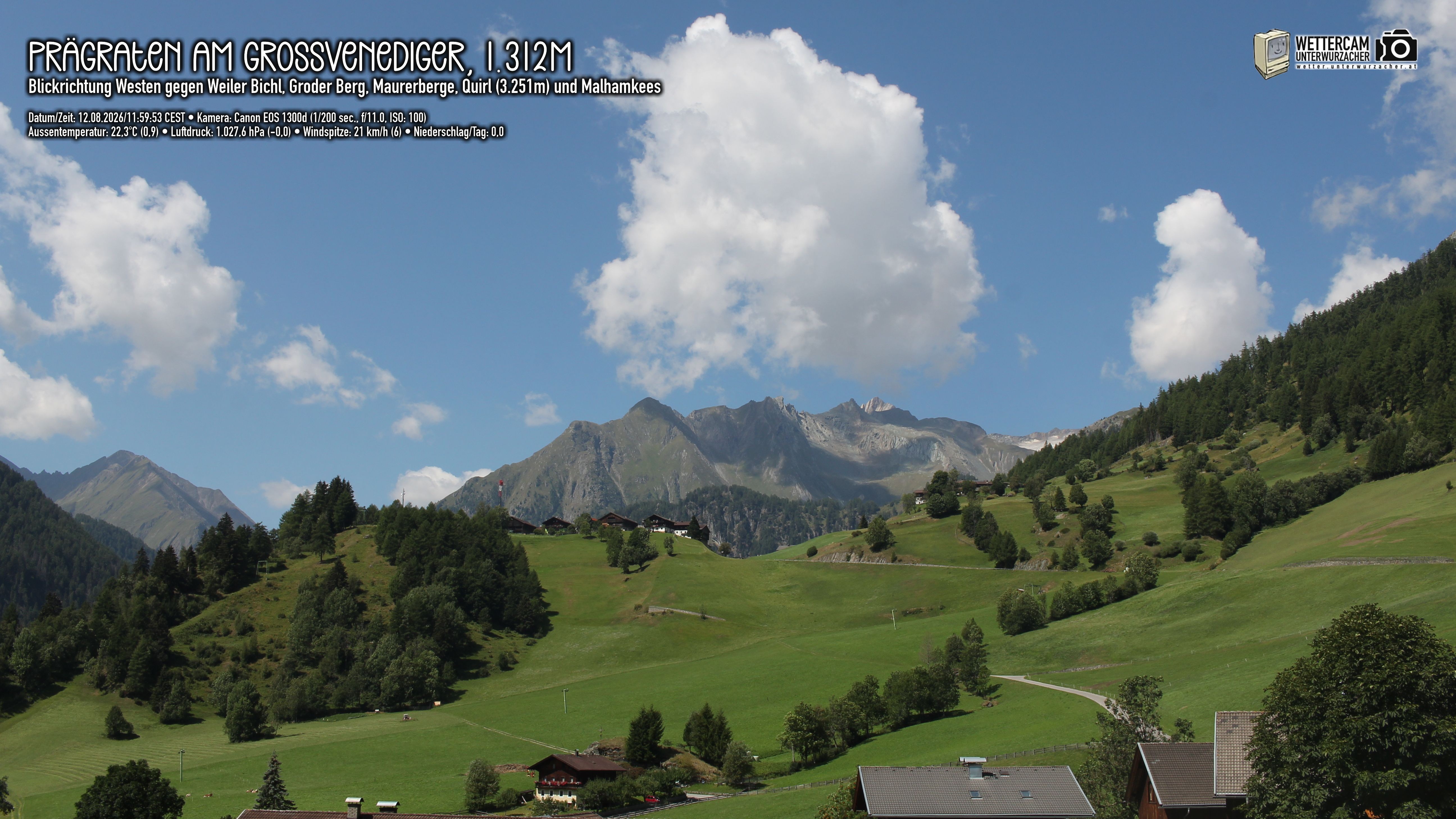 Archived image Webcam Prägraten am Großvenediger - Maurer Berge