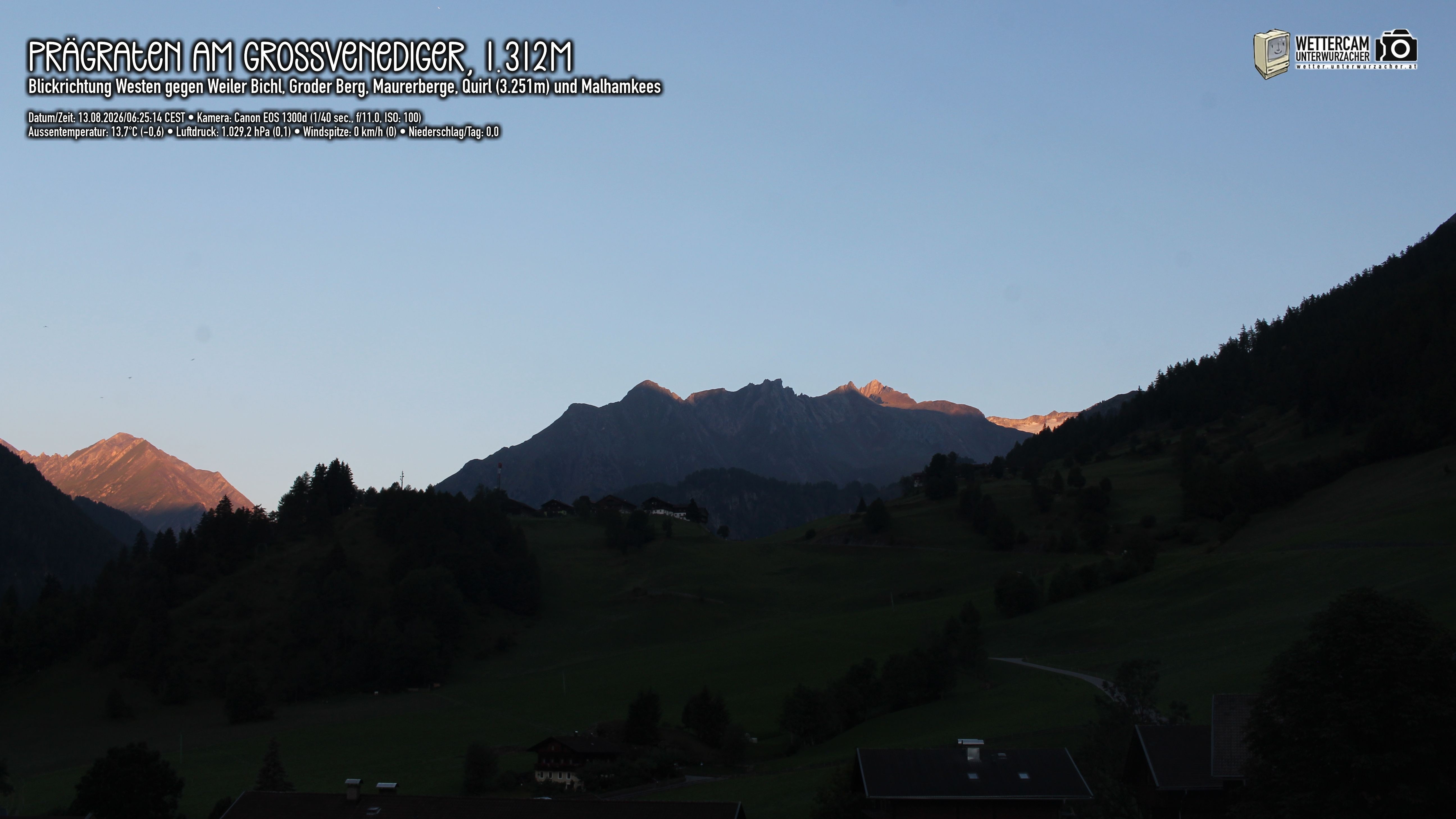 Archived image Webcam Prägraten am Großvenediger - Maurer Berge
