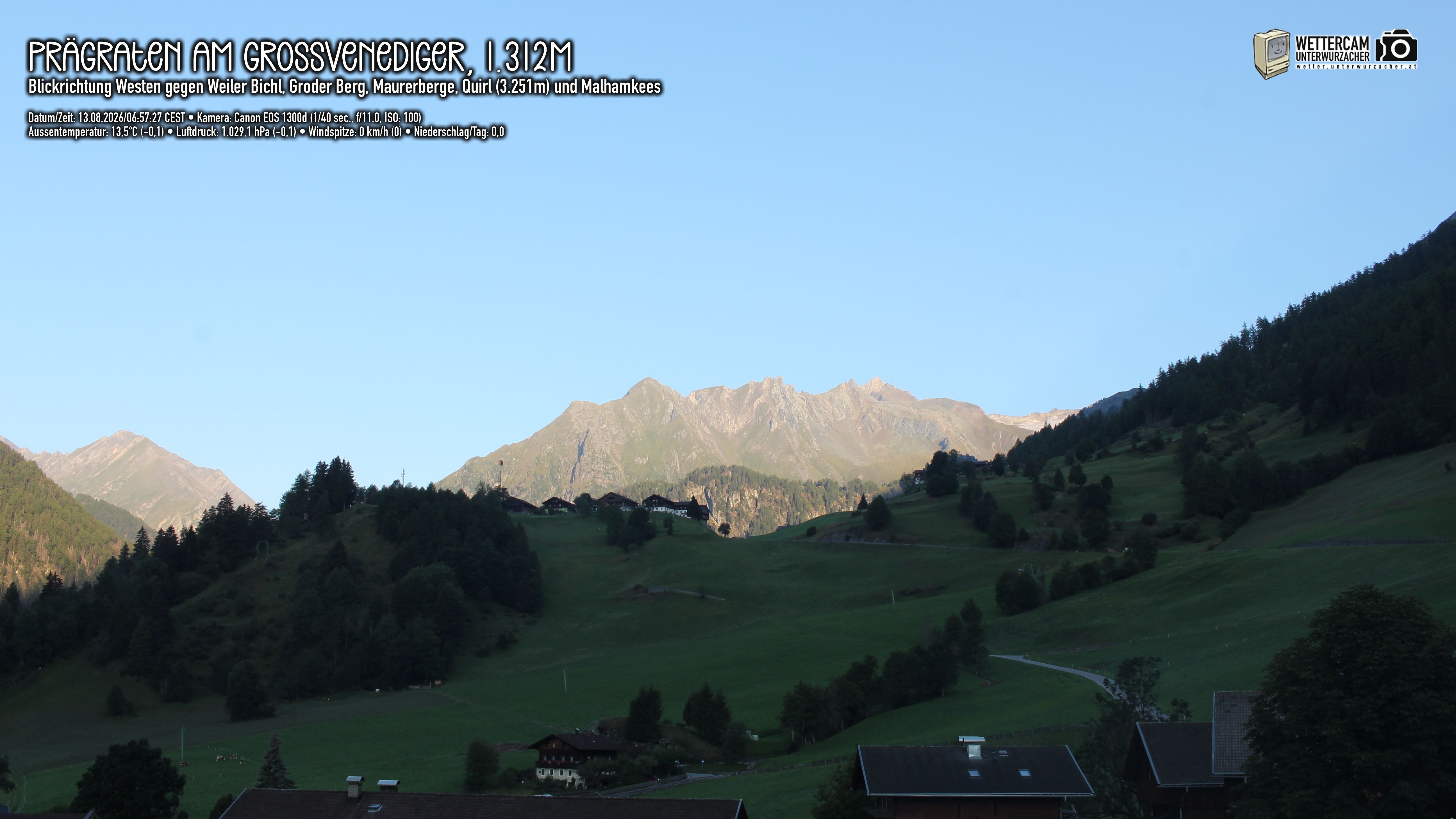 Archived image Webcam Prägraten am Großvenediger - Maurer Berge