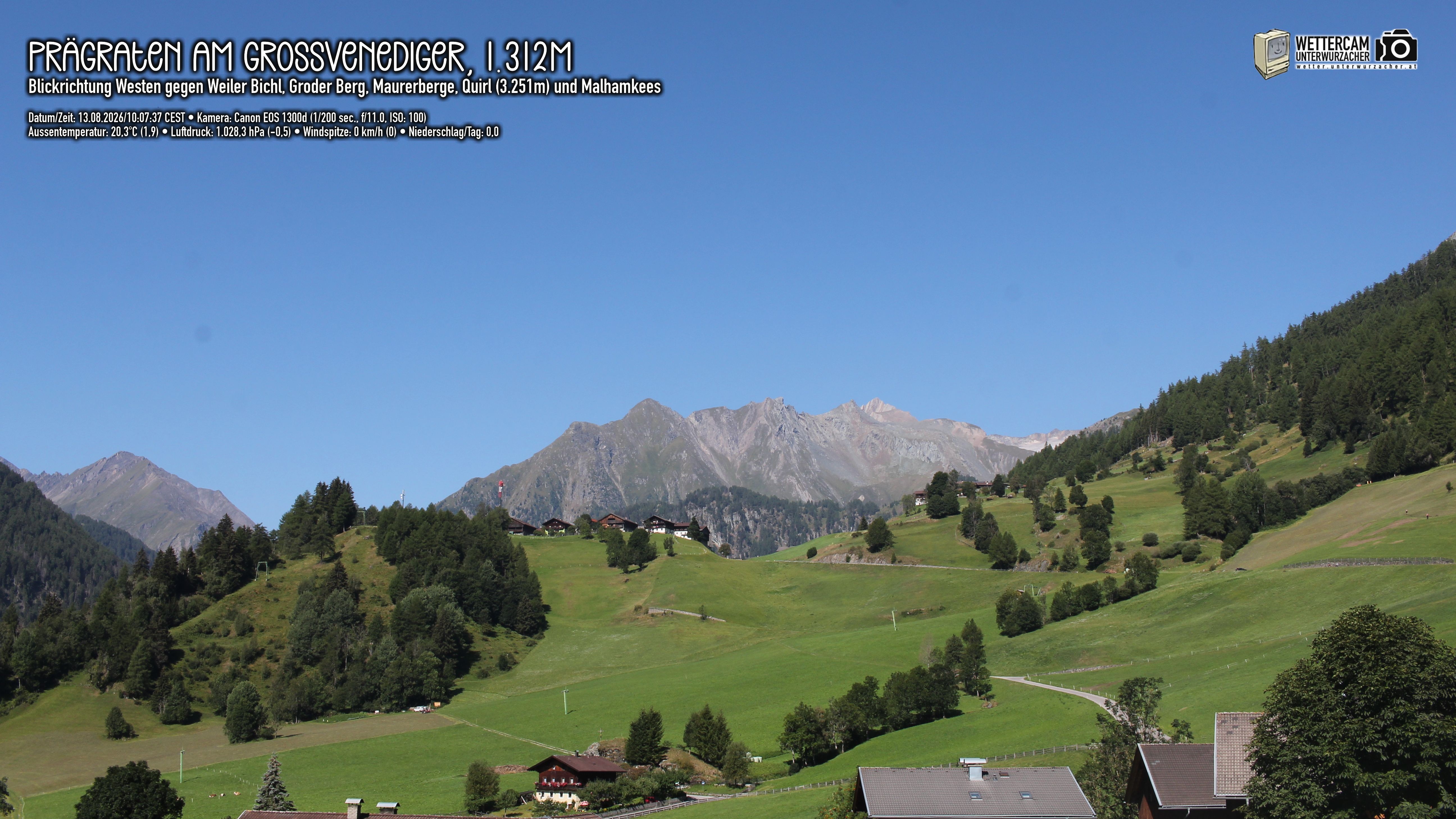 Archived image Webcam Prägraten am Großvenediger - Maurer Berge