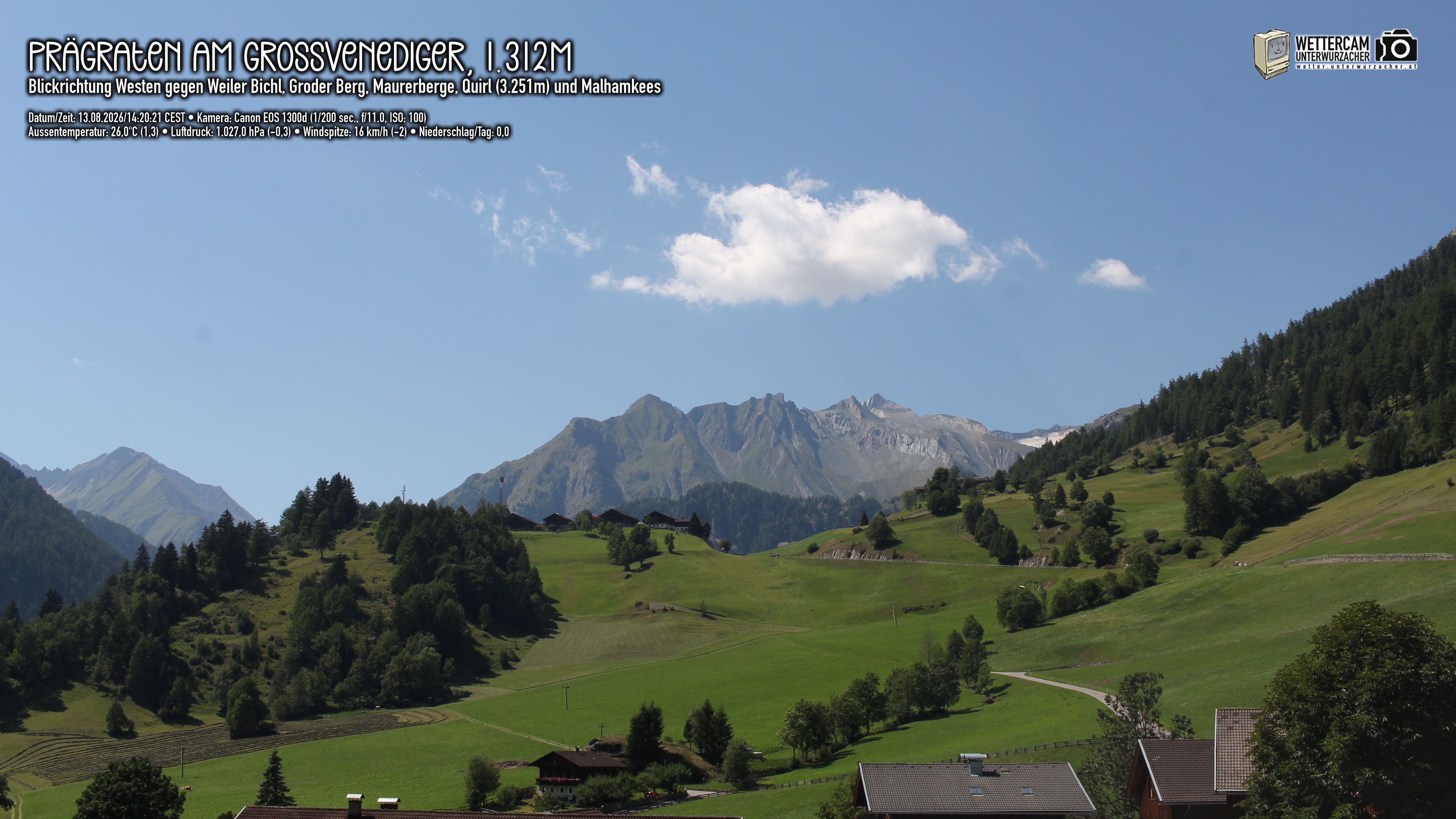 Archived image Webcam Prägraten am Großvenediger - Maurer Berge