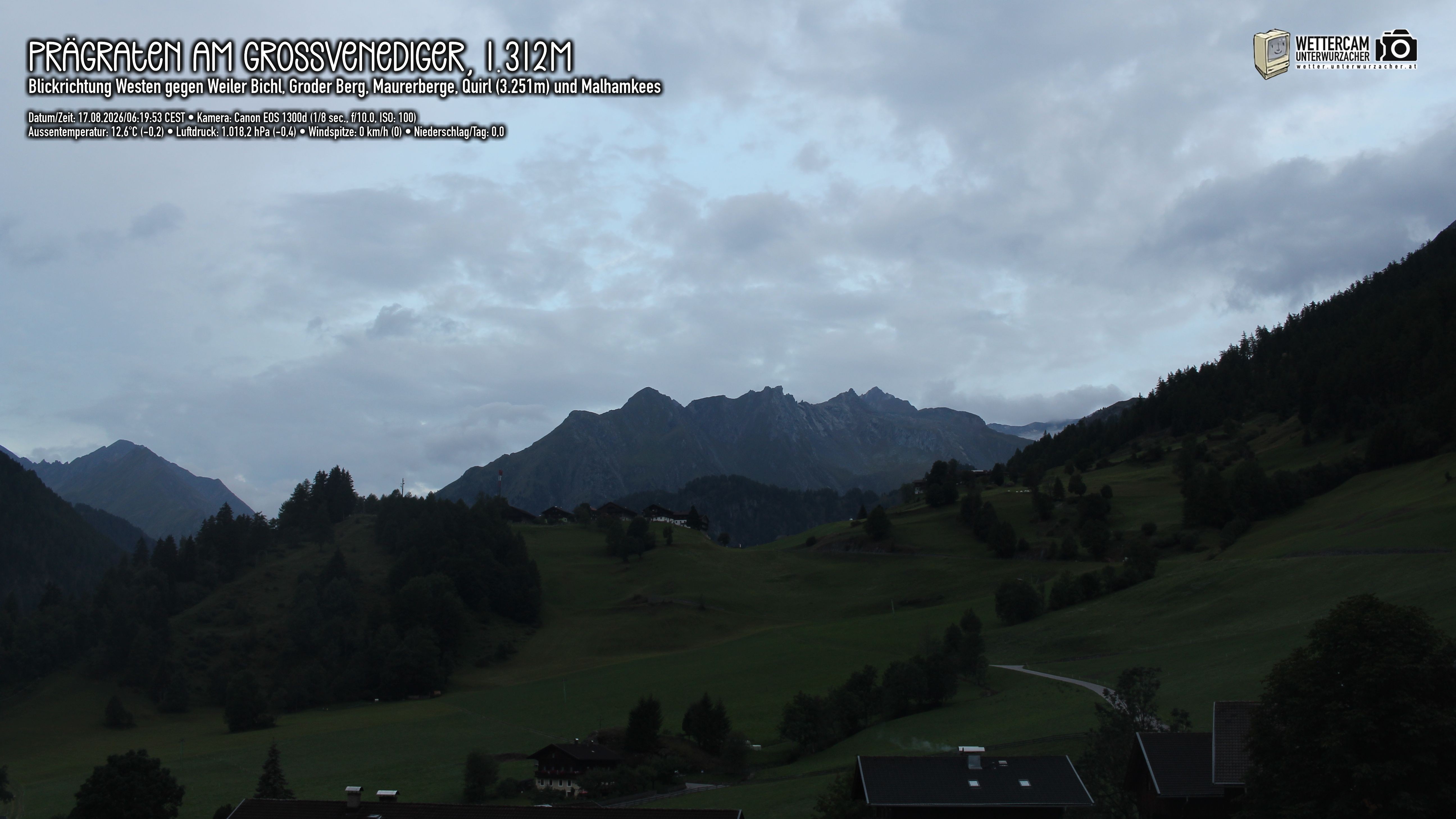 Archiv Foto Webcam Prägraten am Großvenediger - Dorf Bichl und Maurer Berge