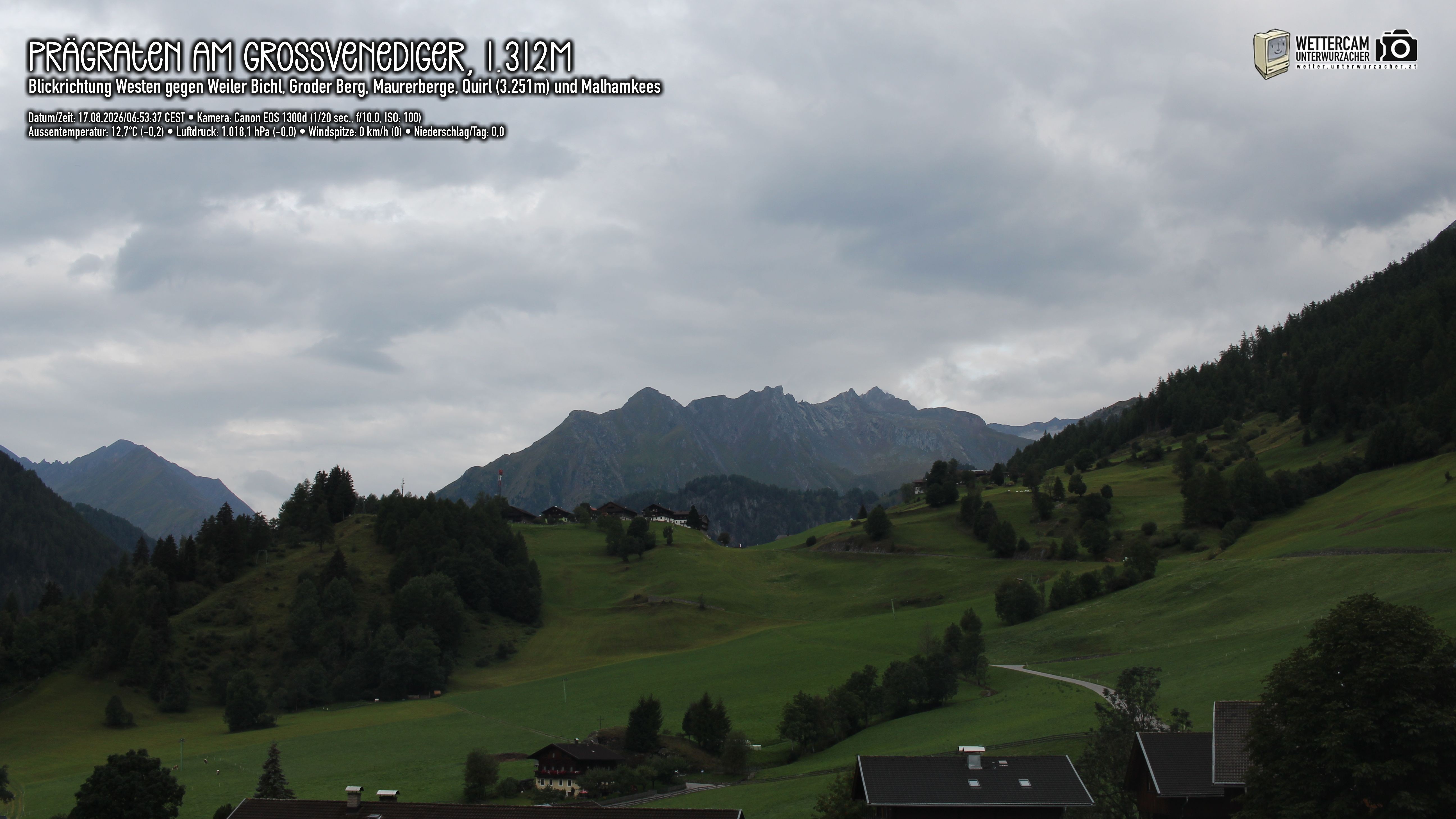 Archiv Foto Webcam Prägraten am Großvenediger - Dorf Bichl und Maurer Berge