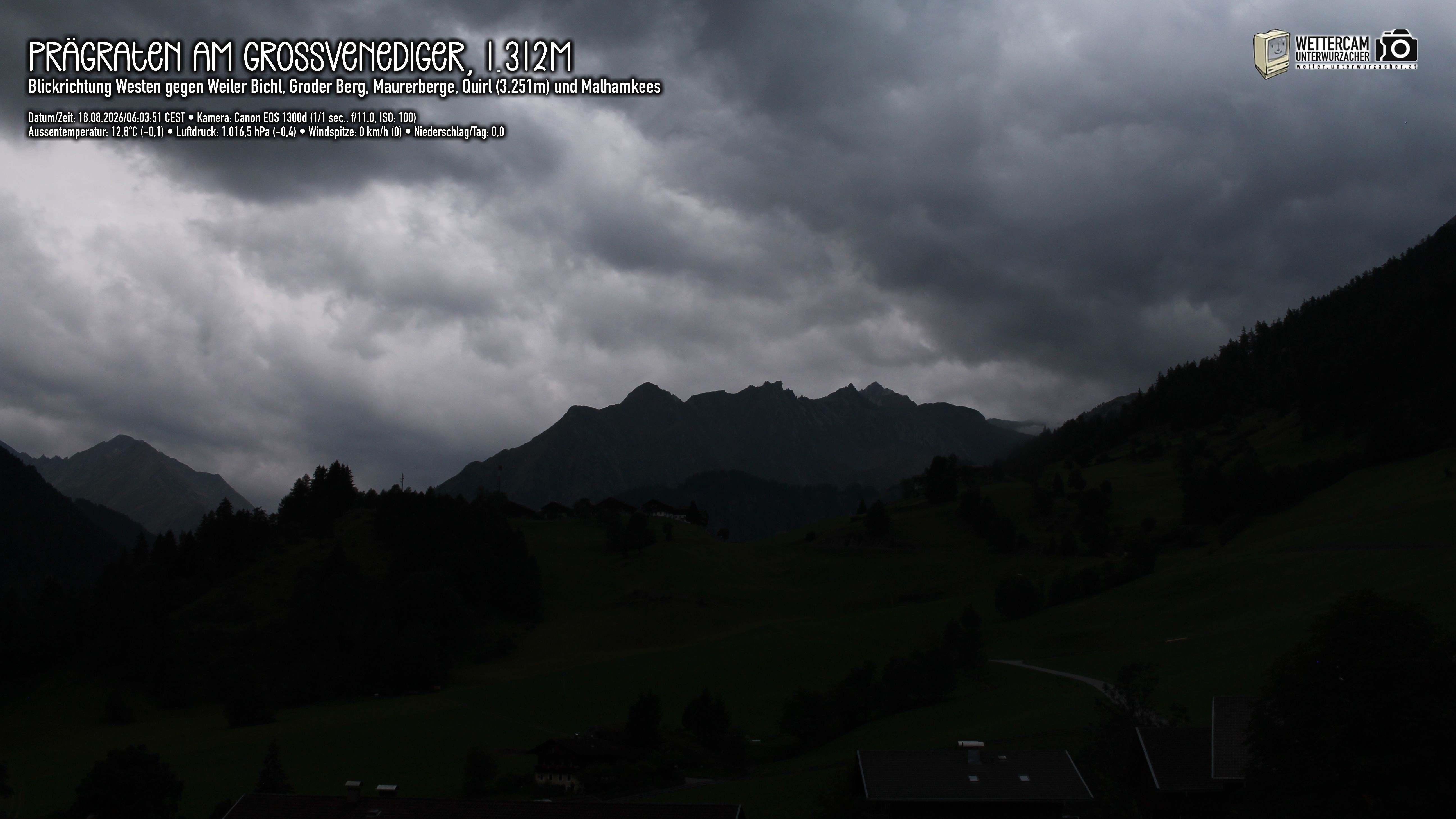 Archiv Foto Webcam Prägraten am Großvenediger - Dorf Bichl und Maurer Berge