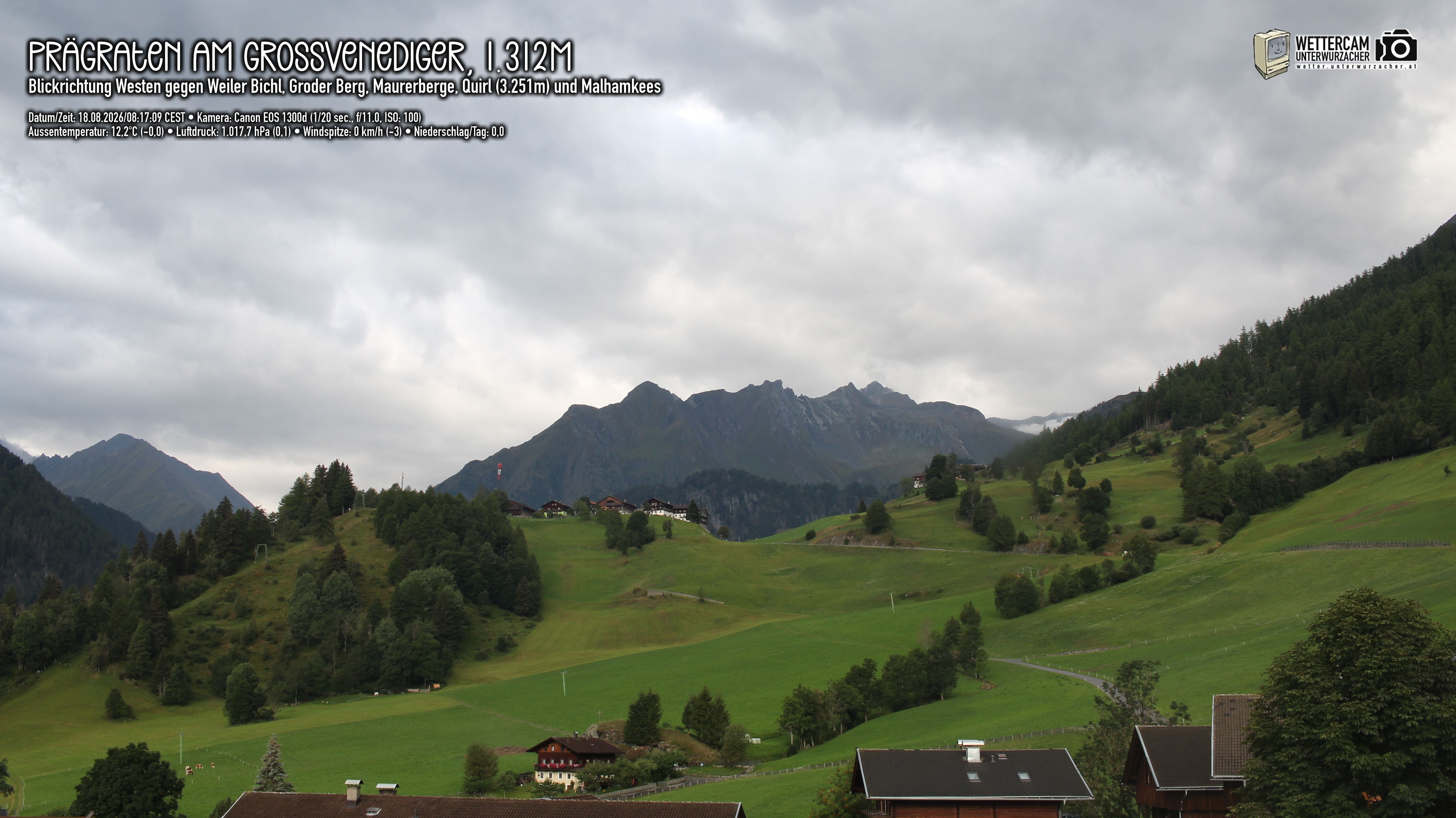Archiv Foto Webcam Prägraten am Großvenediger - Dorf Bichl und Maurer Berge