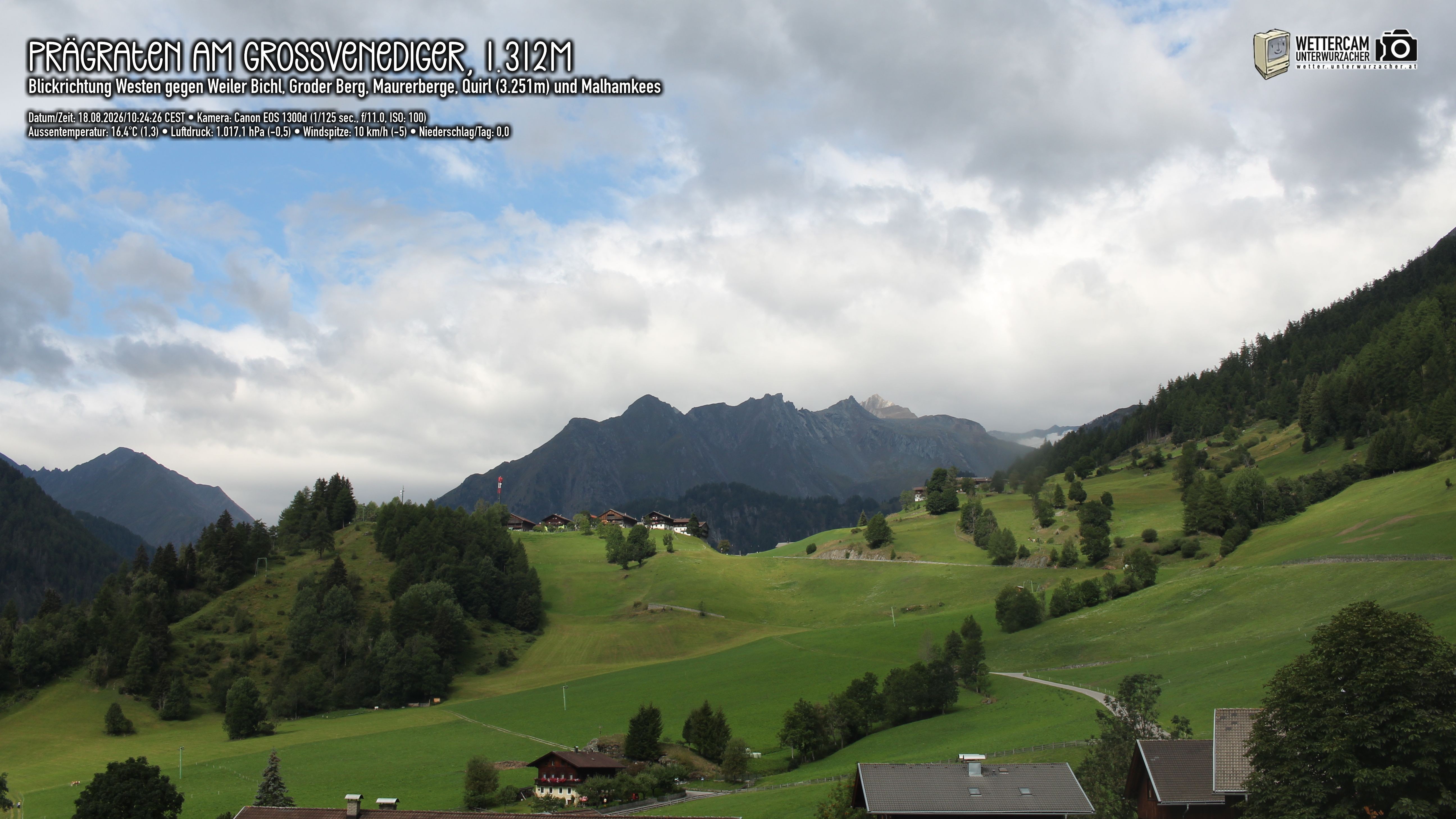 Archiv Foto Webcam Prägraten am Großvenediger - Dorf Bichl und Maurer Berge
