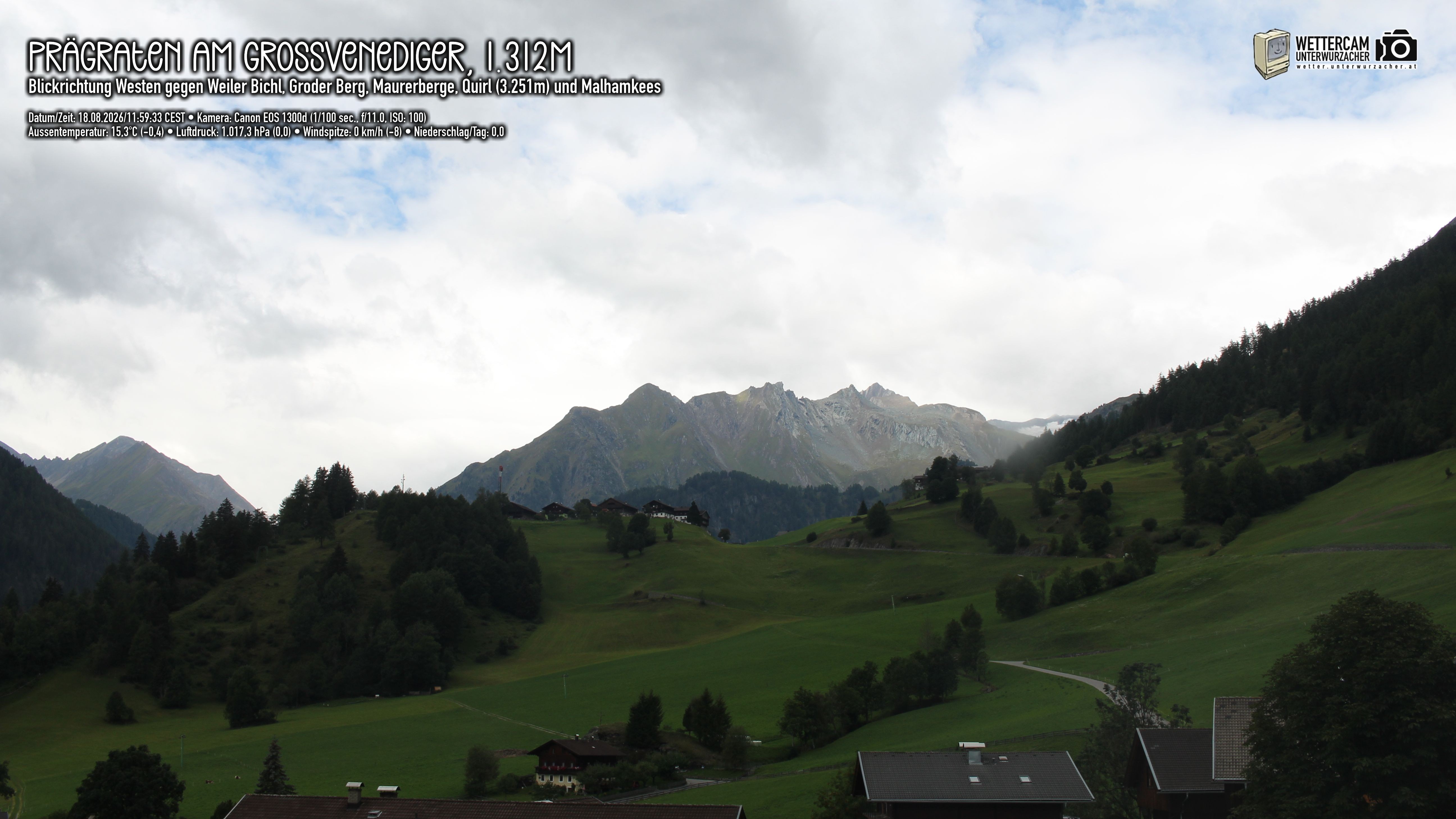 Archiv Foto Webcam Prägraten am Großvenediger - Dorf Bichl und Maurer Berge