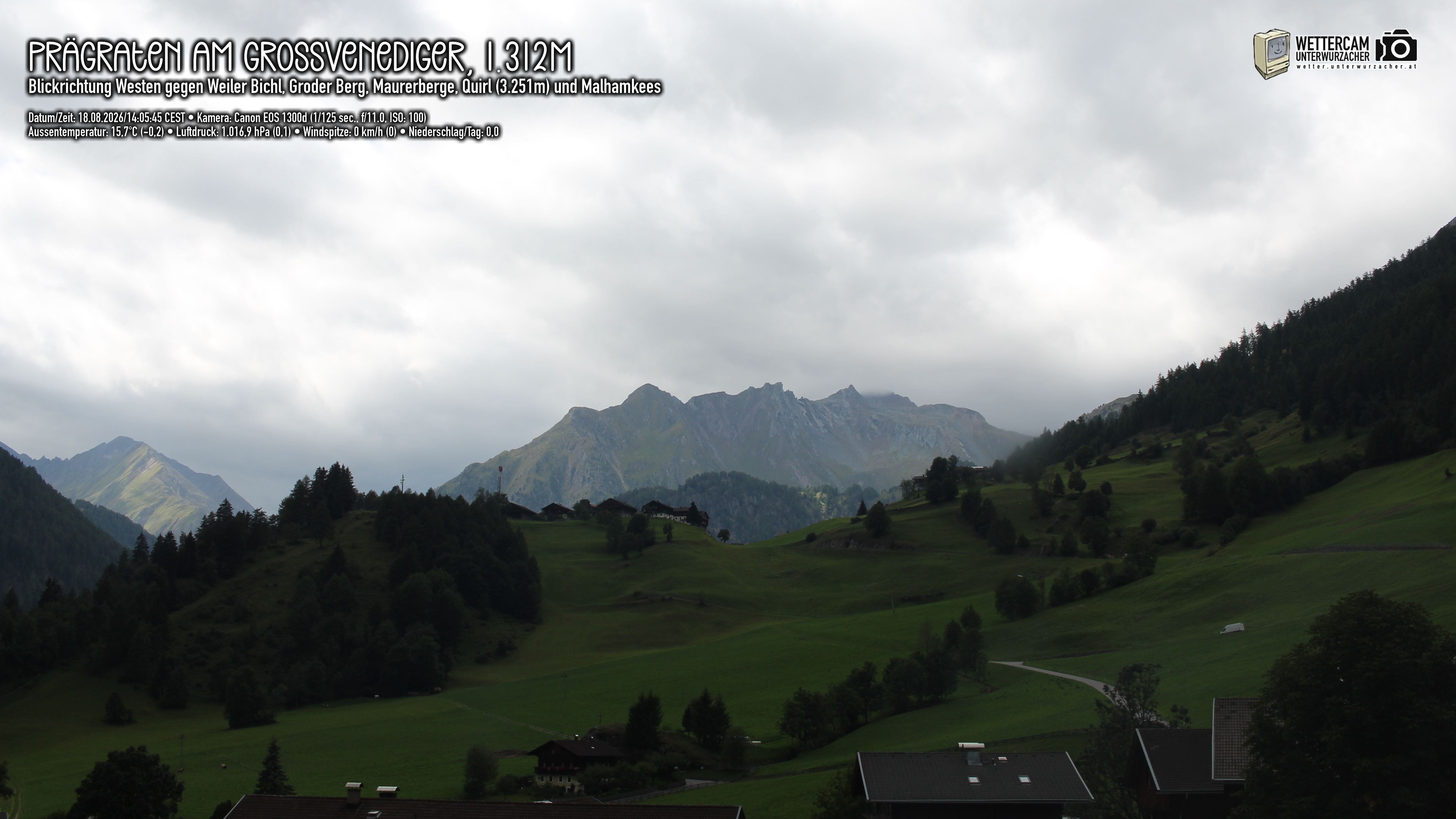 Archiv Foto Webcam Prägraten am Großvenediger - Dorf Bichl und Maurer Berge