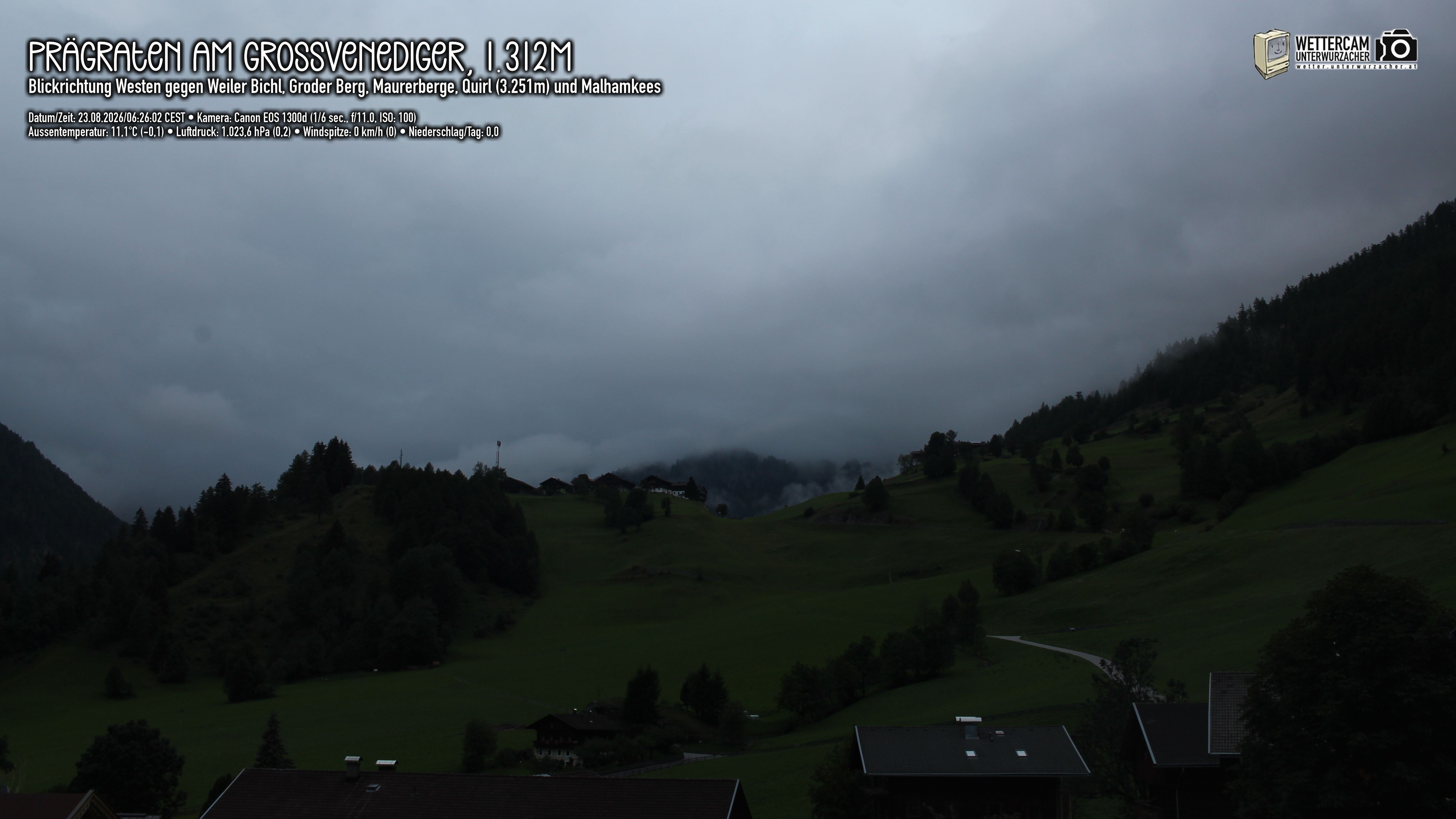 Archiv Foto Webcam Prägraten am Großvenediger - Dorf Bichl und Maurer Berge