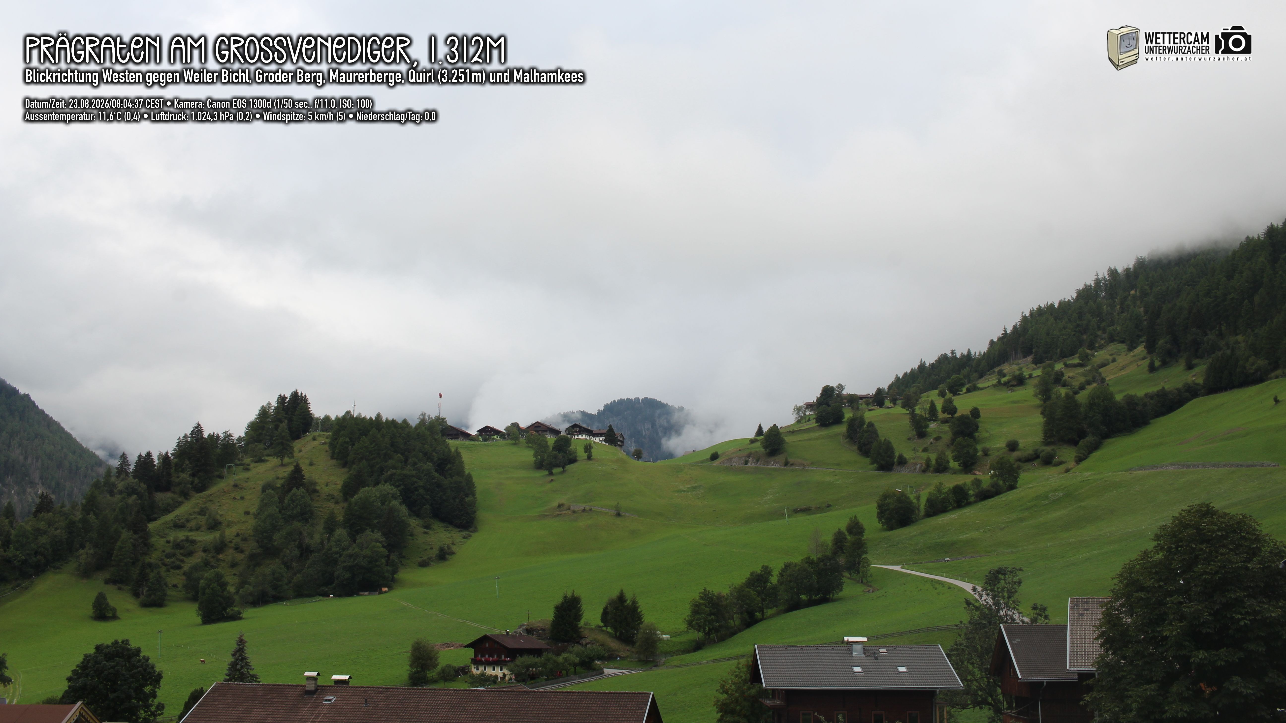 Archiv Foto Webcam Prägraten am Großvenediger - Dorf Bichl und Maurer Berge