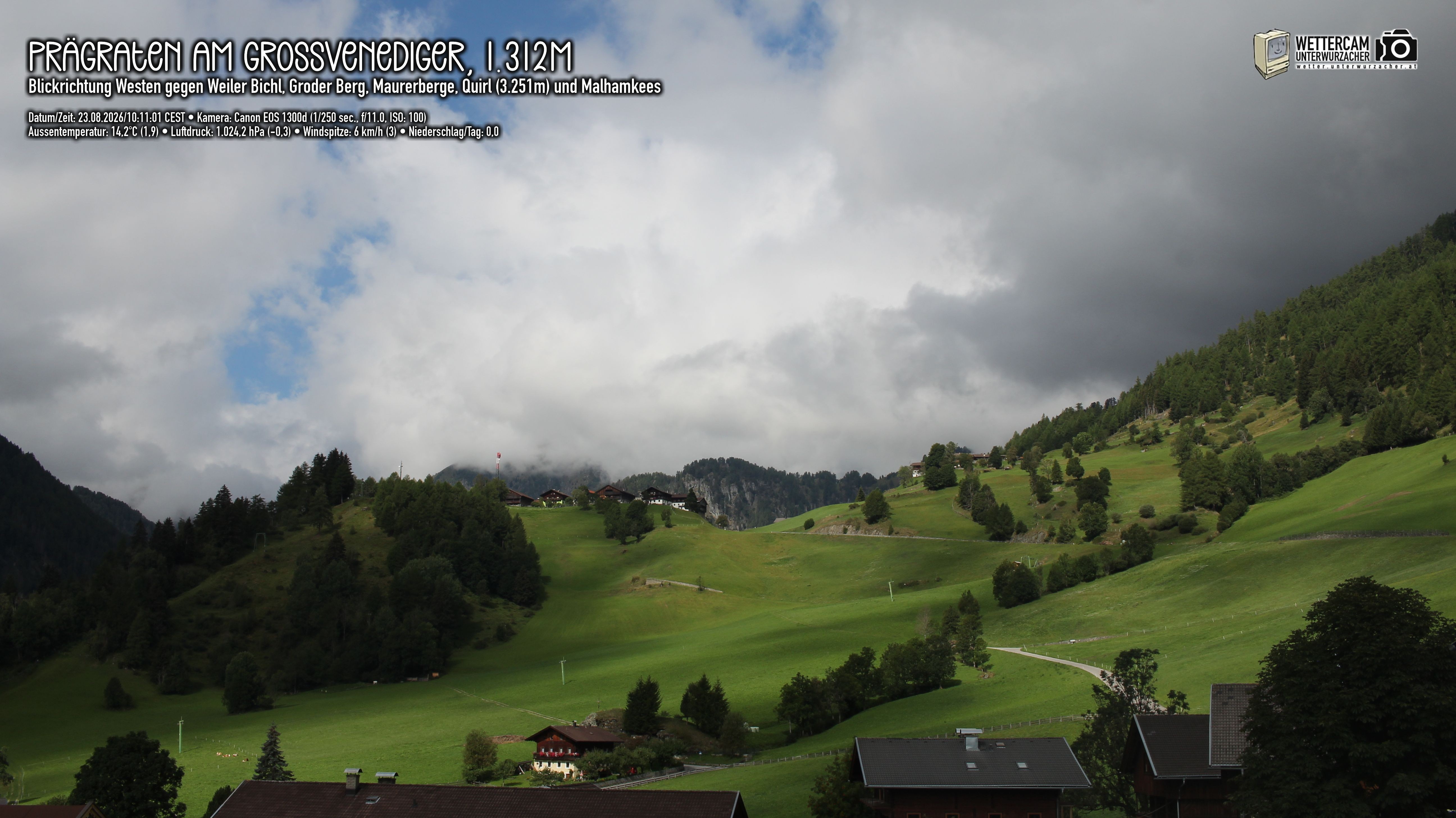 Archiv Foto Webcam Prägraten am Großvenediger - Dorf Bichl und Maurer Berge