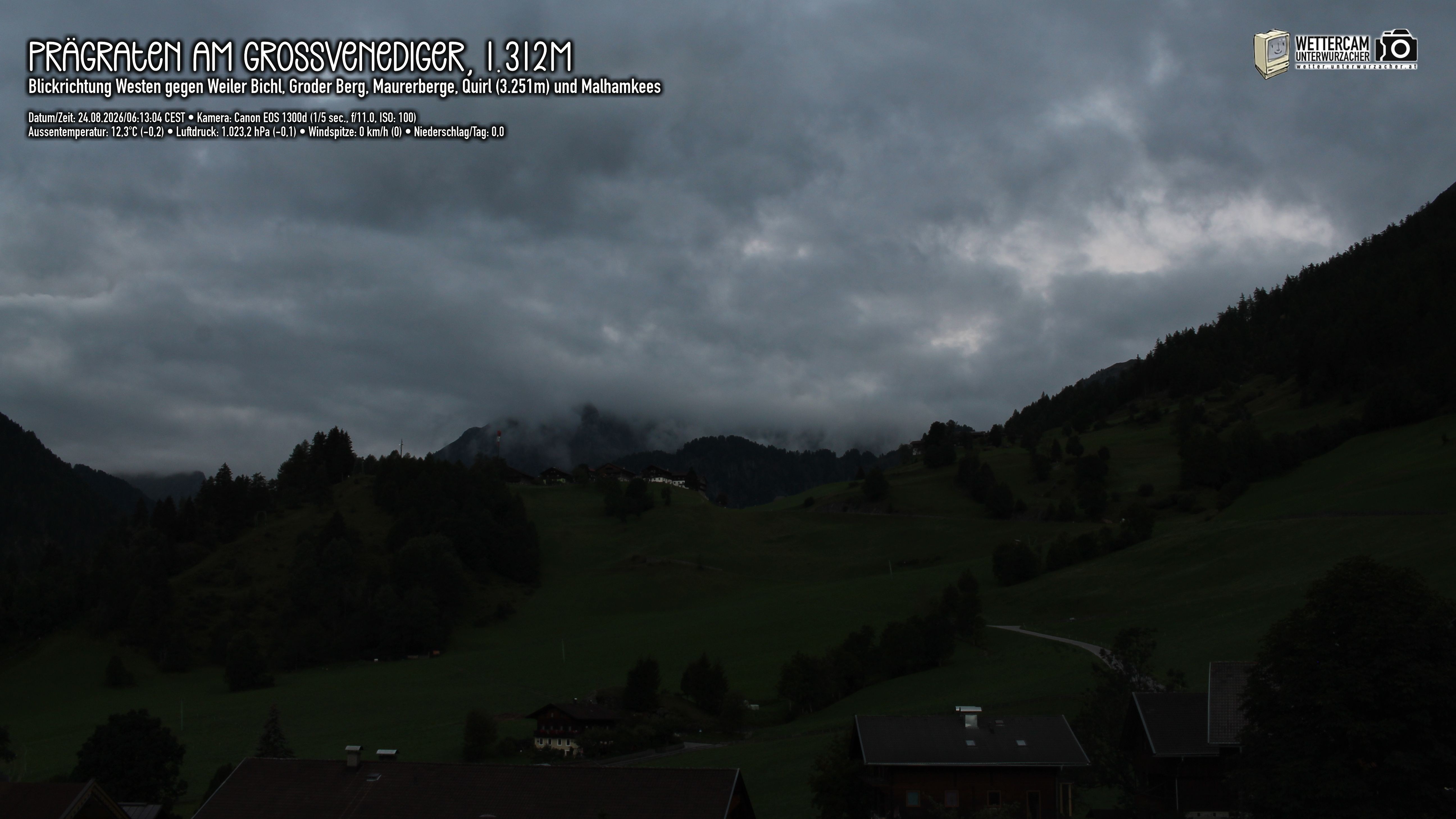 Archiv Foto Webcam Prägraten am Großvenediger - Dorf Bichl und Maurer Berge