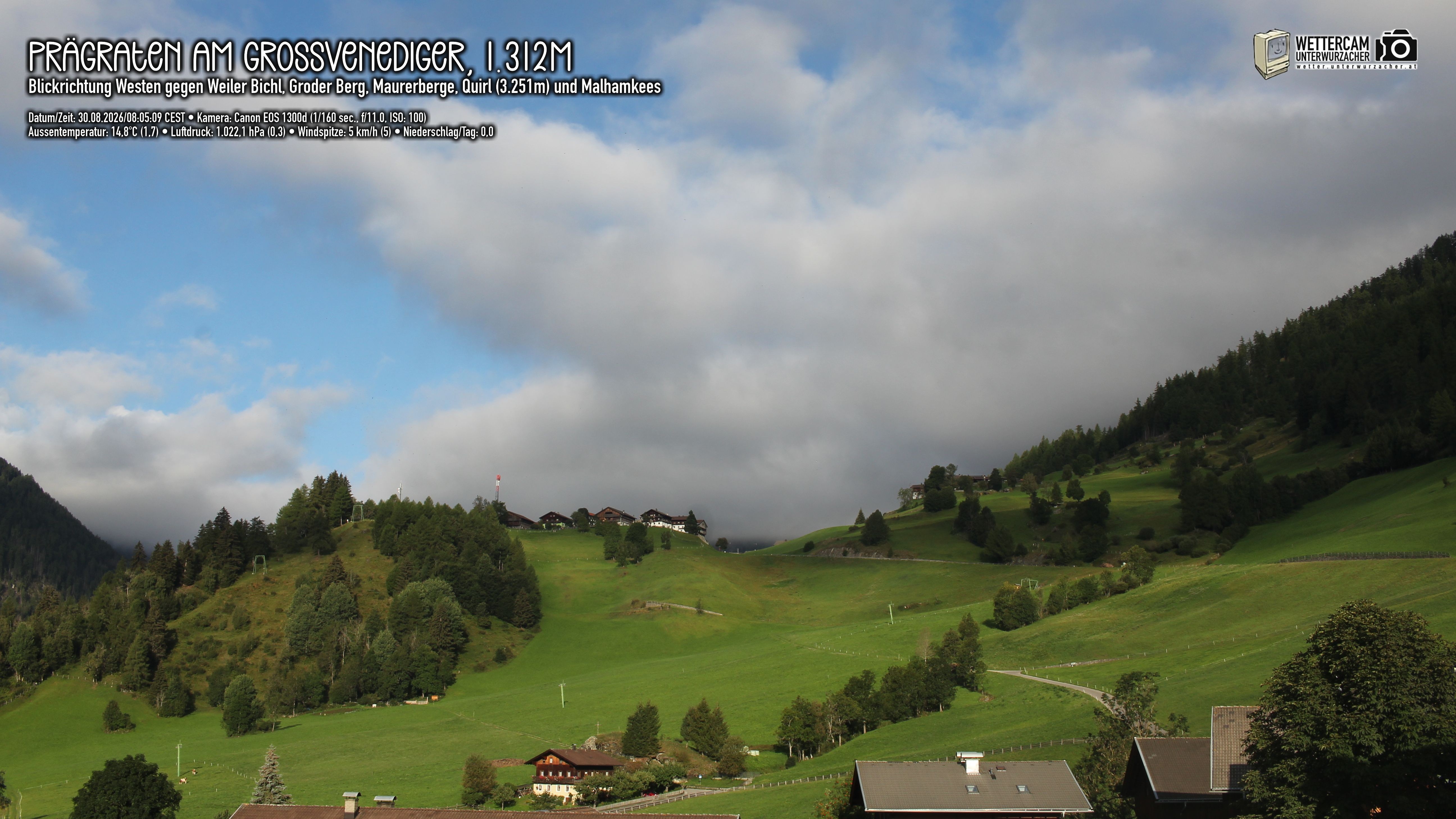 Archiv Foto Webcam Prägraten am Großvenediger - Dorf Bichl und Maurer Berge